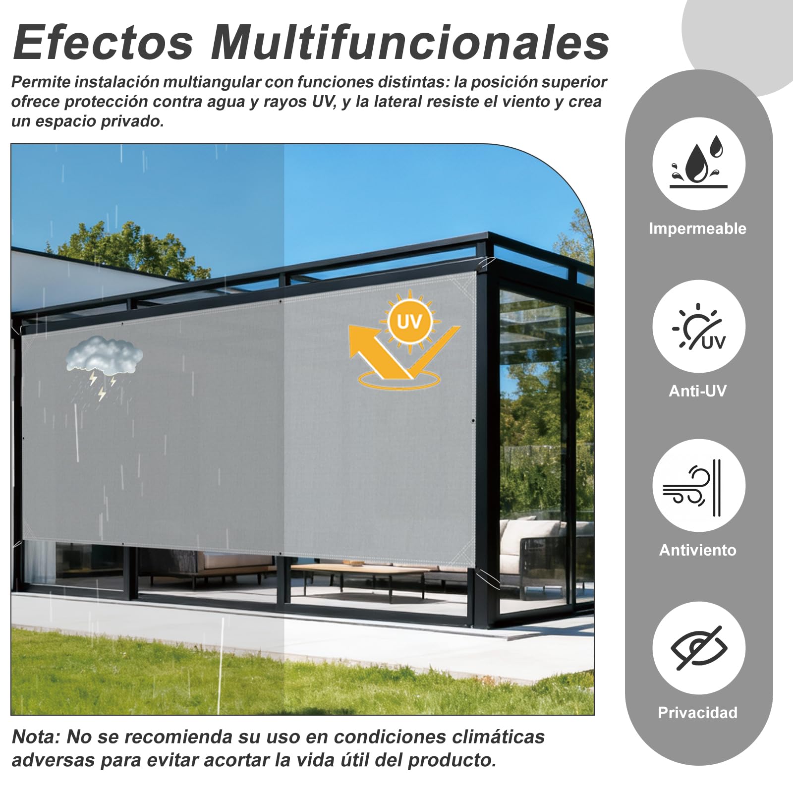 HENG FENG Toldo Vela de Sombra Impermeable 1,5x2m Rectangular, Protección UV 95% Resistente al Desgarro con Ojales y Cuerdas, Toldo de Exterior para Terraza, Jardín, Balcón, Pérgola (Gris)