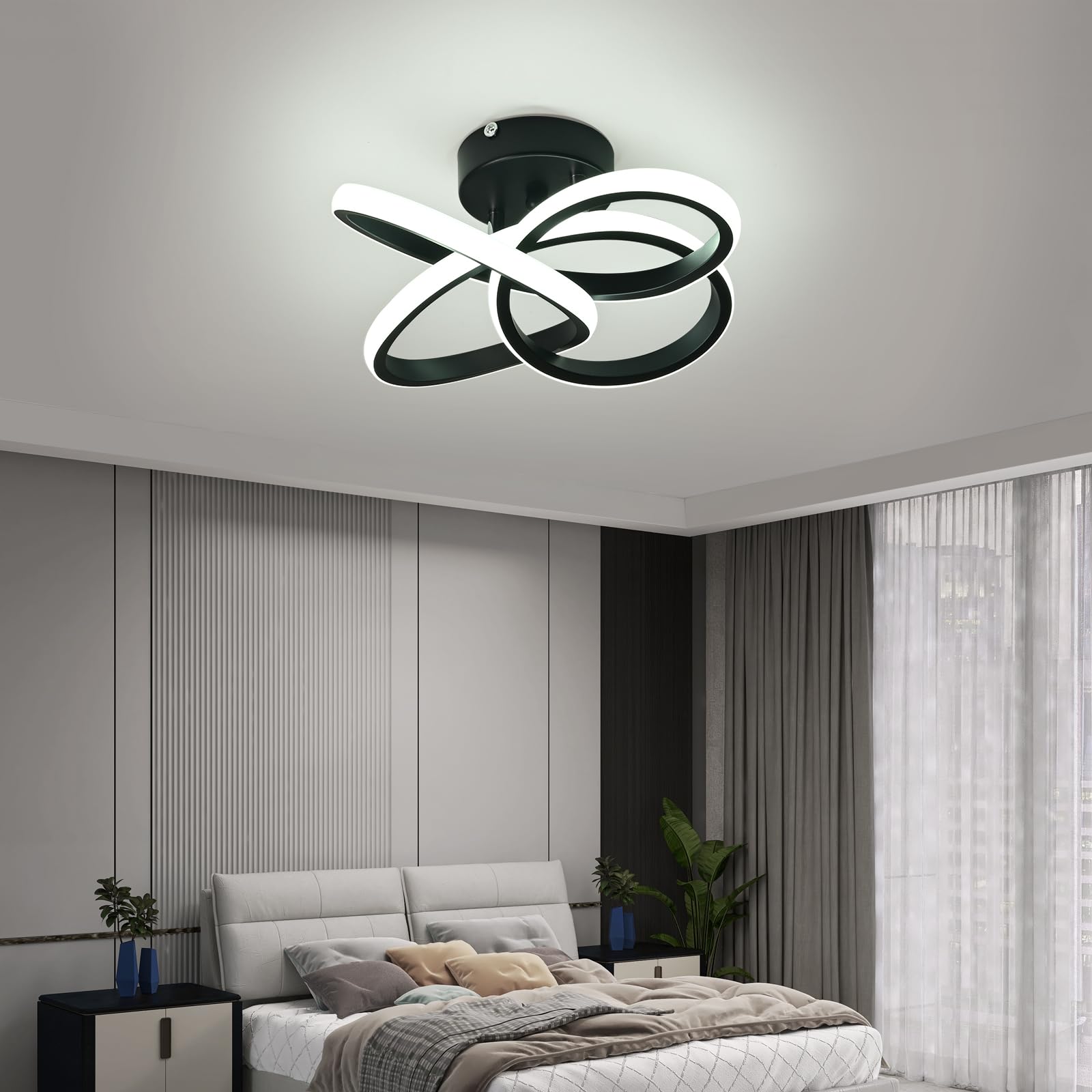 KUKAK Plafon Led Techo,36W Moderna Lámpara de Techo,Diseño Flor Luz de Techo,3900LM Blanco Frío 6000K Plafones Techo,lamparas Techo Para Comedor Corredor Baño Cocina Dormitorio Pasillo,Dia 31cm Negro