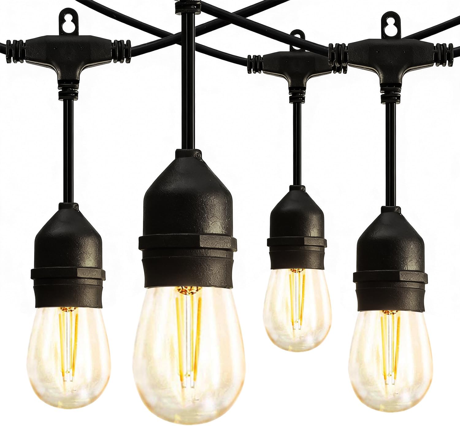 Banord Outdoor String Lights Commercial Grade 96ft Waterproof with 30 S14 Shatterproof Dimmable LED Bulbs, Heavy Duty Hanging Lights for Patio Garden Backyard Decoration, 2W 2x48ft Strands