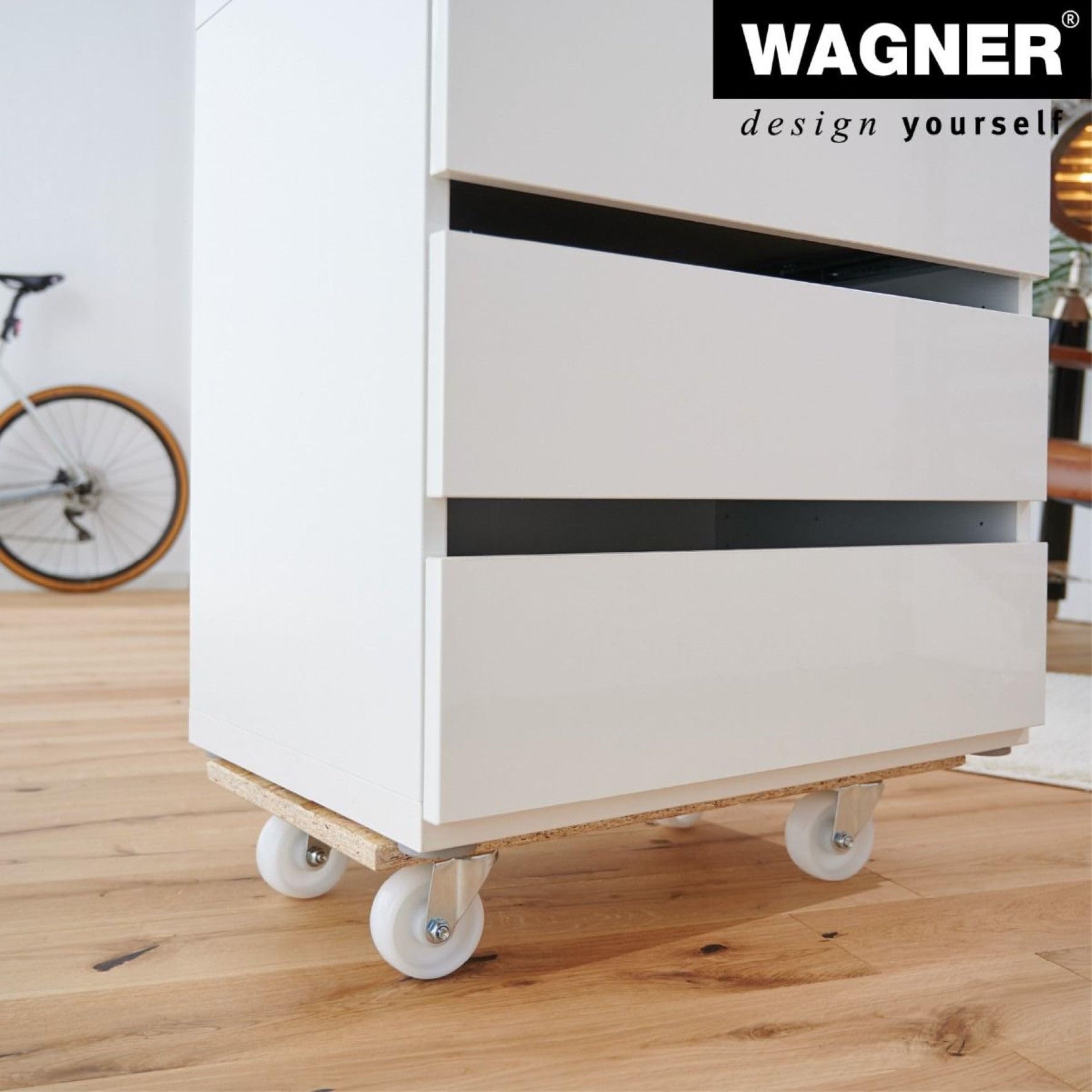WAGNER Transportroller Transporthilfe 1630 I Möbelroller aus OSB I 57,5 x 300 x 12 cm, Tragkraft 400 kg I Schwerlastrollbrett I Umzugsroller für Möbel I Lastenroller Aufhängeloch I FSC® I Made in DE