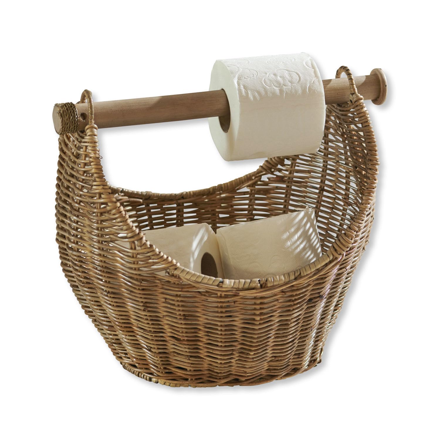 Loberon Liope Portarotolo - Rattan Intrecciato a Mano - Effetto Decorativo, Marrone