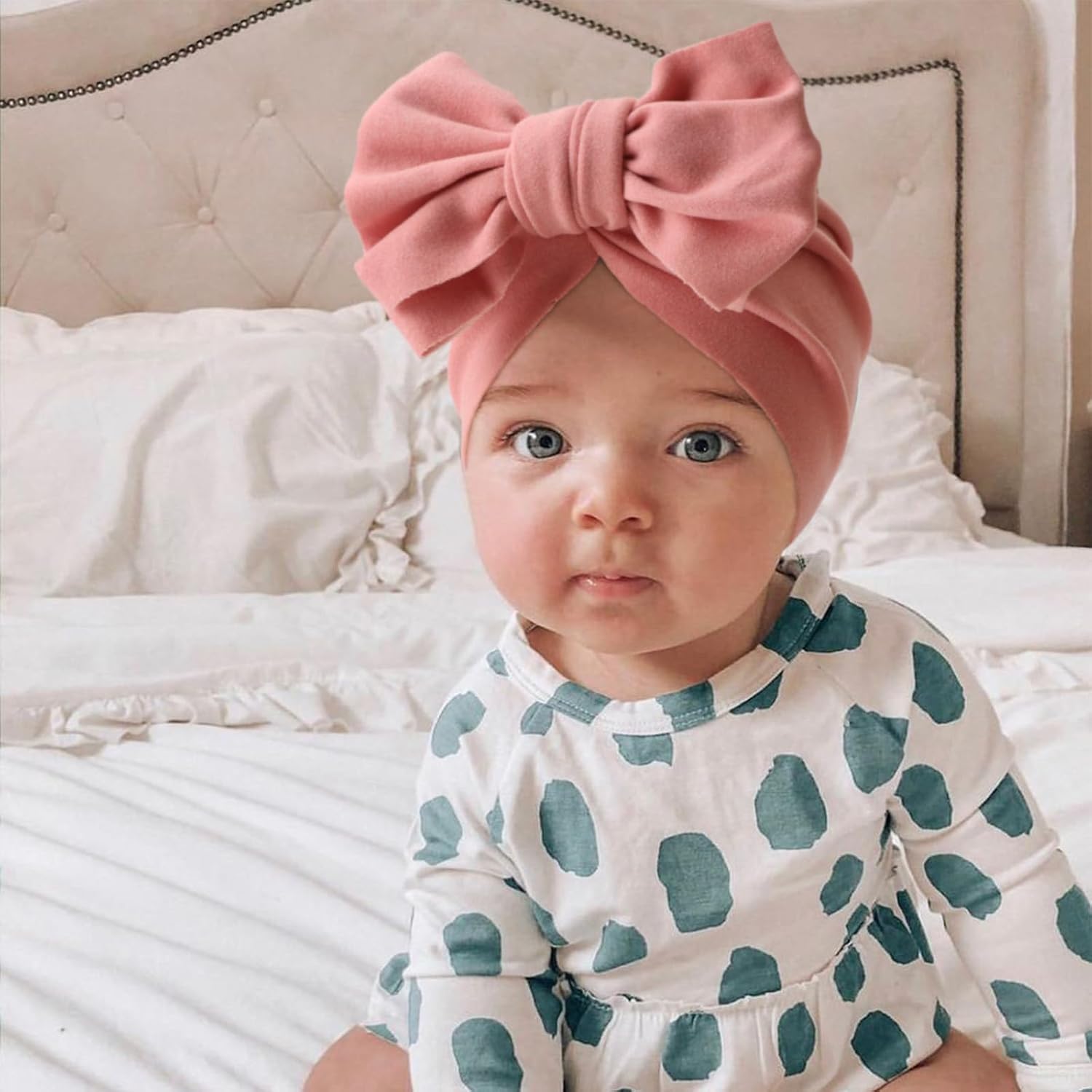 Newborn Baby Girl Hats Big Bow Knotted Headwrap Turban Hats Infant Toddler Soft Winter Beanie Cap for Boy Girl Kid - Image 2