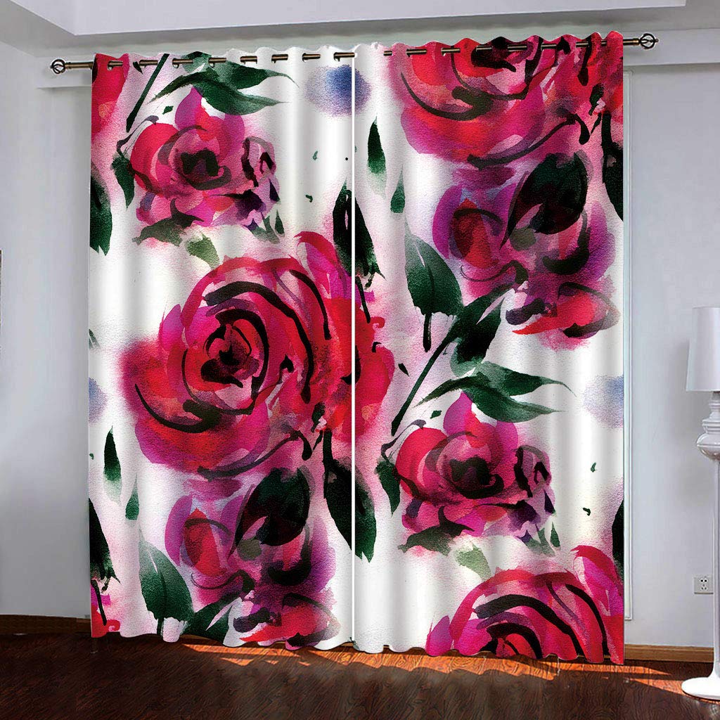 Rideaux occultants pour chambre lot de 2 panneaux de 270 cm de hauteur fleur 3D