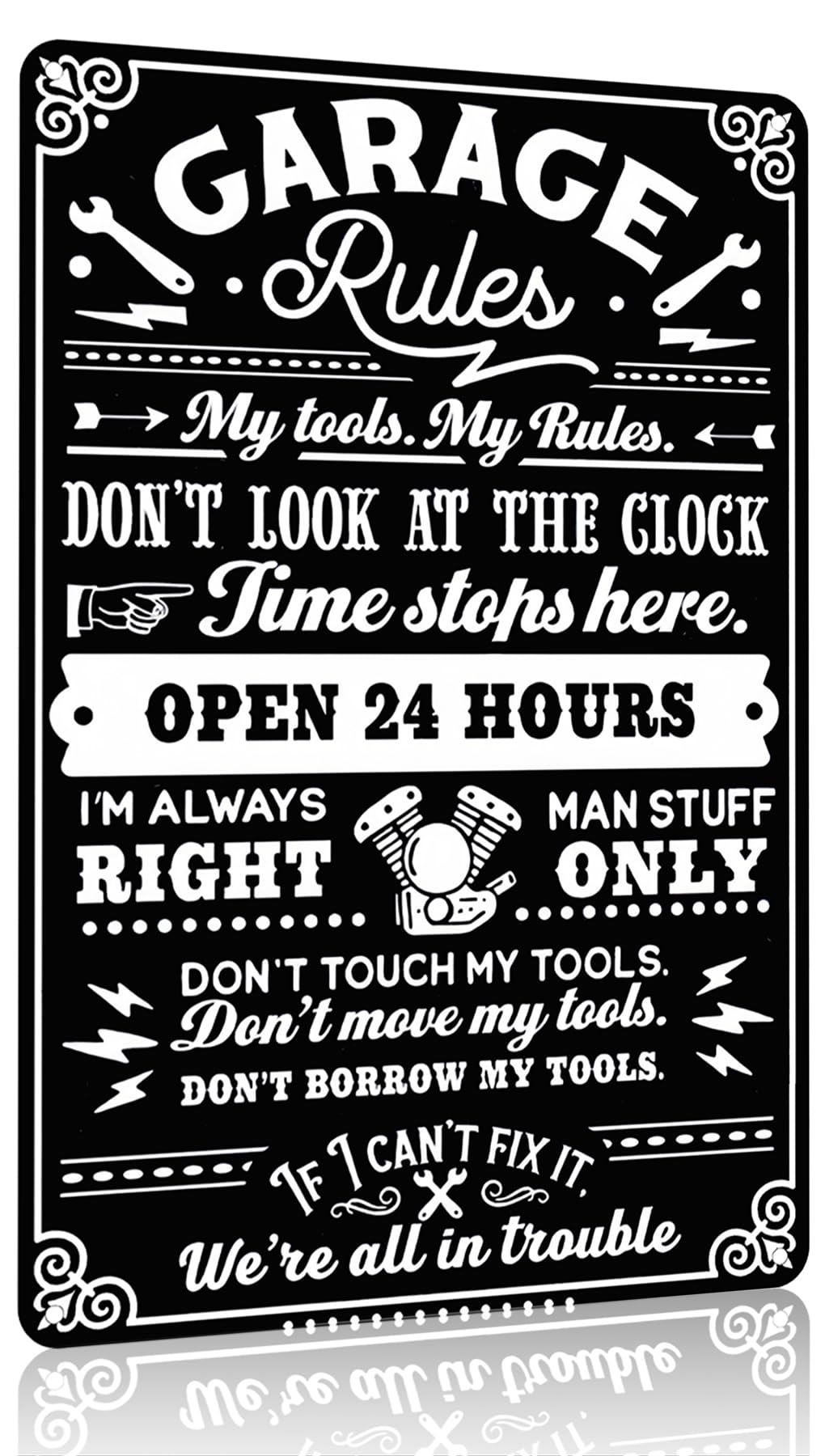 Men Gifts Funny Garage Rules My Tools My Rules Tin Sign Vintage Metal Wall Art for Garage Workshop Man Cave Decor 8x12 Inch