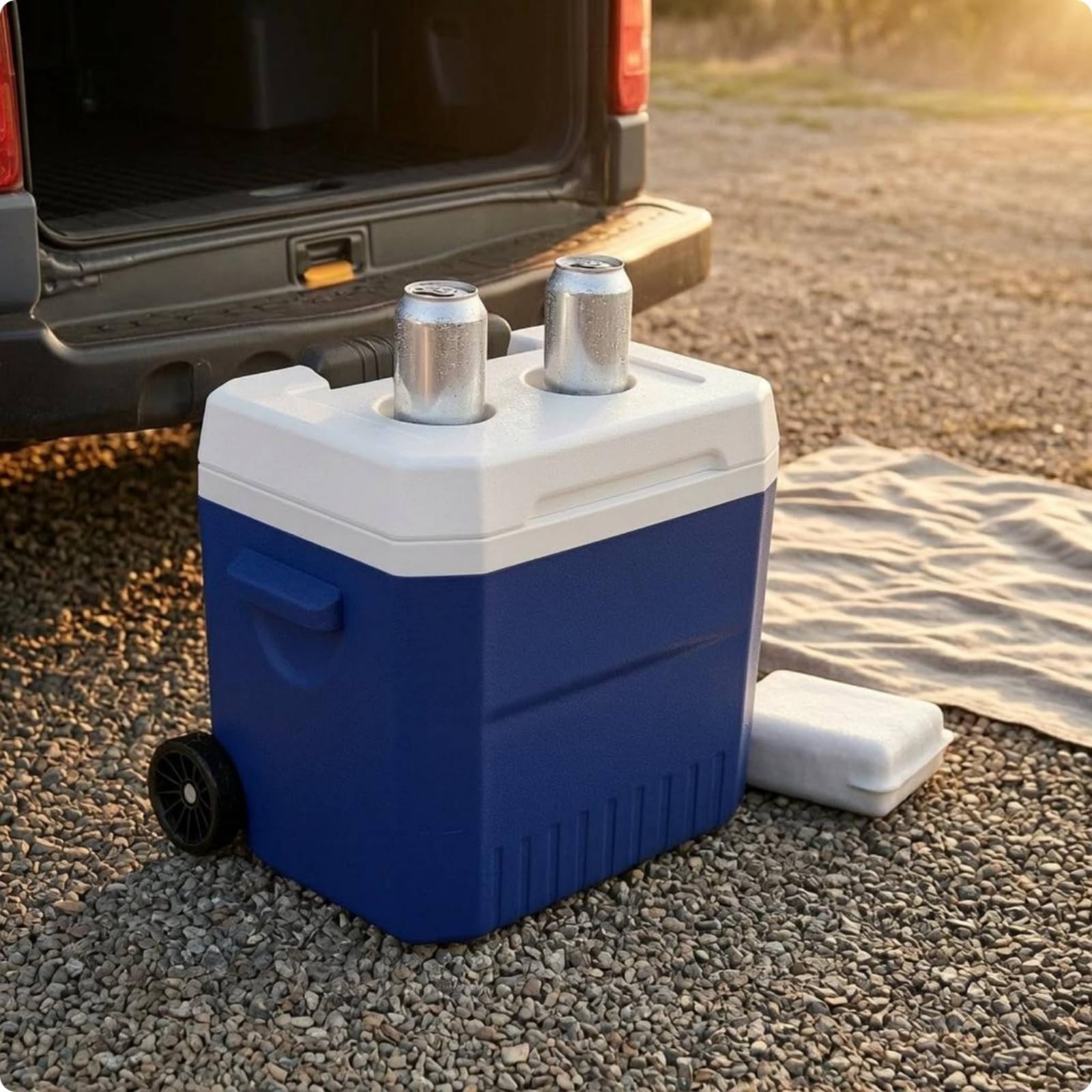 Isolierbehälter Lagerbehälter Kühlsystem Rollende Kühlbox mit Kompaktem Design Und Griff Zum Ziehen für Ausflüge Picknicks Outdoor Sportveranstaltungen