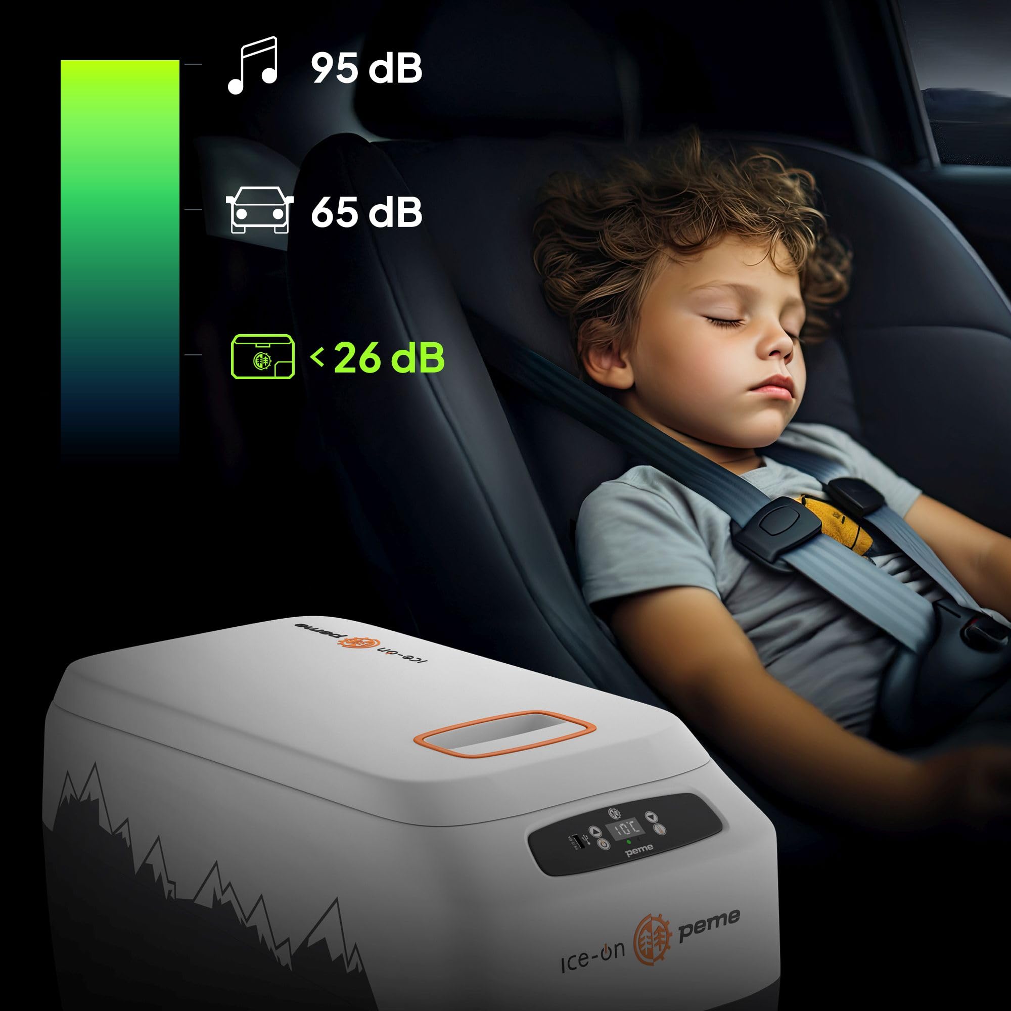 peme Ice On 28,3L – Przenośna lodówka termoelektryczna z wyświetlaczem LCD, portem USB, podwójnym zasilaniem 12V/230V – Idealna na camping, podróże & do samochodu
