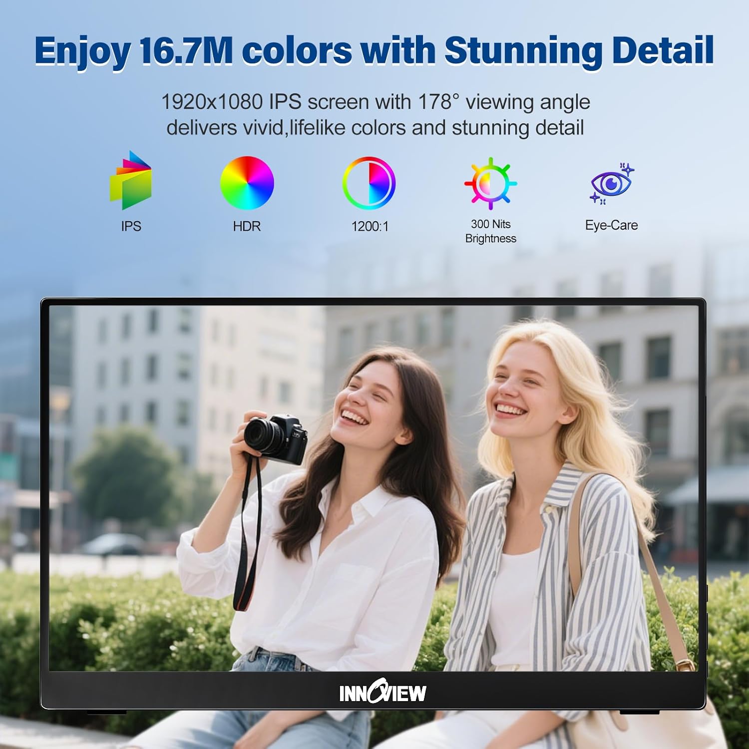 InnoView Portable Monitor 15.6" 1080P Portable Monitor for Laptop with Protective Sleeve Built-in 90° Adjustable Stand USB C HDMI Ultra-Slim Laptop Screen Extender for MacBook Phone PS Xbox Switch - Image 2