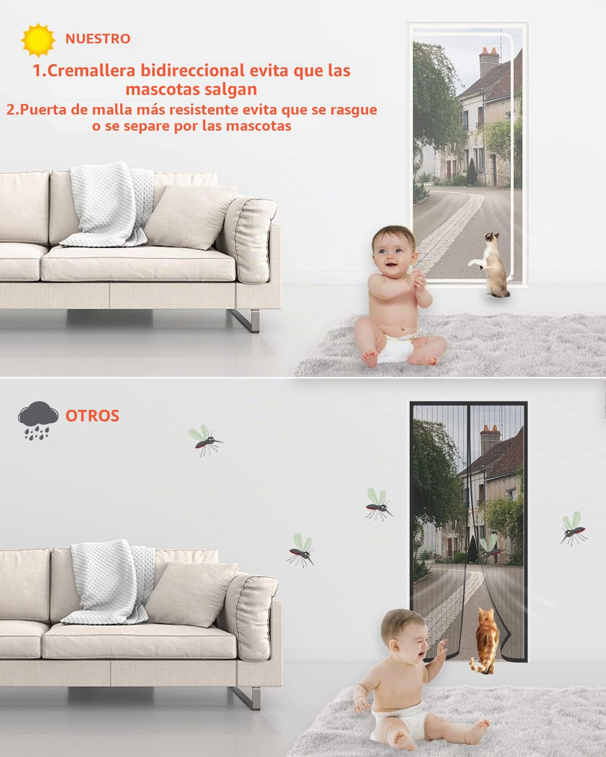 SHRRL Rejilla de Protección para Gatos y Perros - Puerta de Balcón Gruesa Con Cremallera para Salón, Dormitorio, Cocina y Terraza