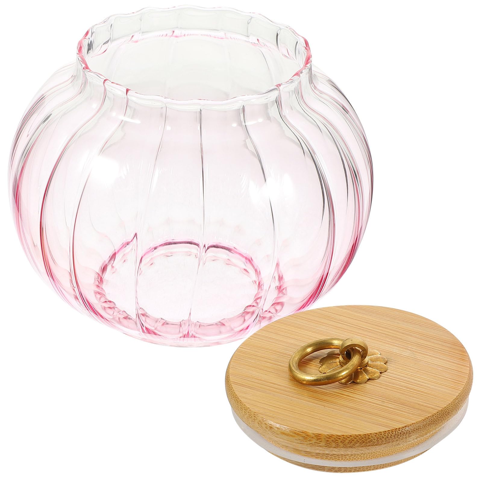Tarro de vidrio con tapa de bambú hermética y asa Happyyami rosa para conservar