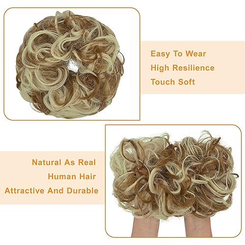 Miniatura 9 de Extensiones de moño de cabello, onduladas, rizadas y desordenadas en forma de dona, pieza de cabello grueso, recogido y desordenado para mujeres y