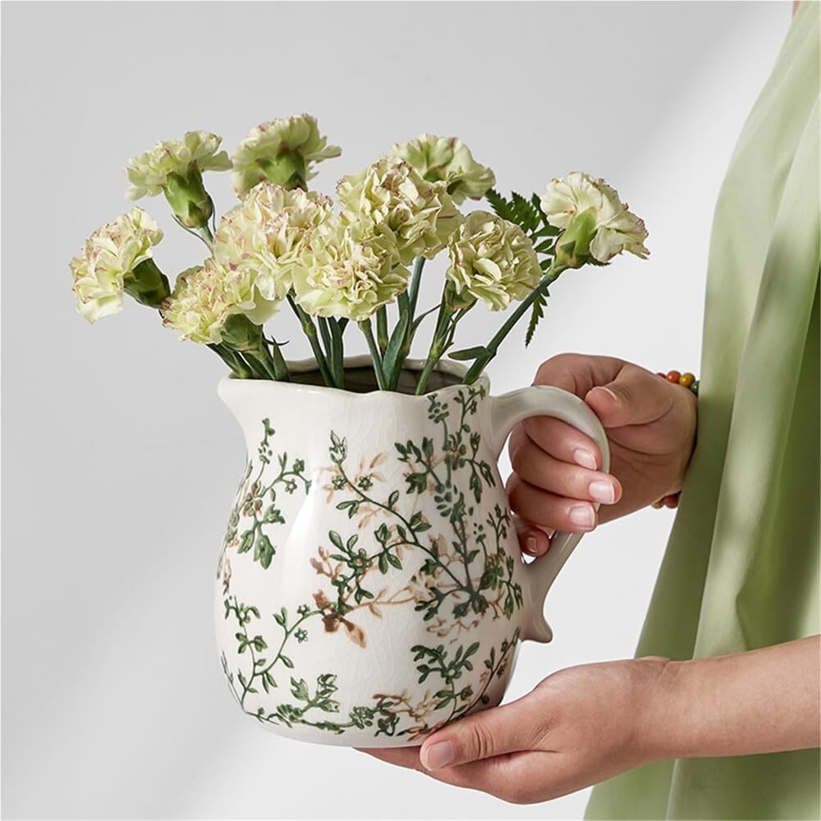 Vase à fleurs vertes pichet céramique style vintage décoration chinoise