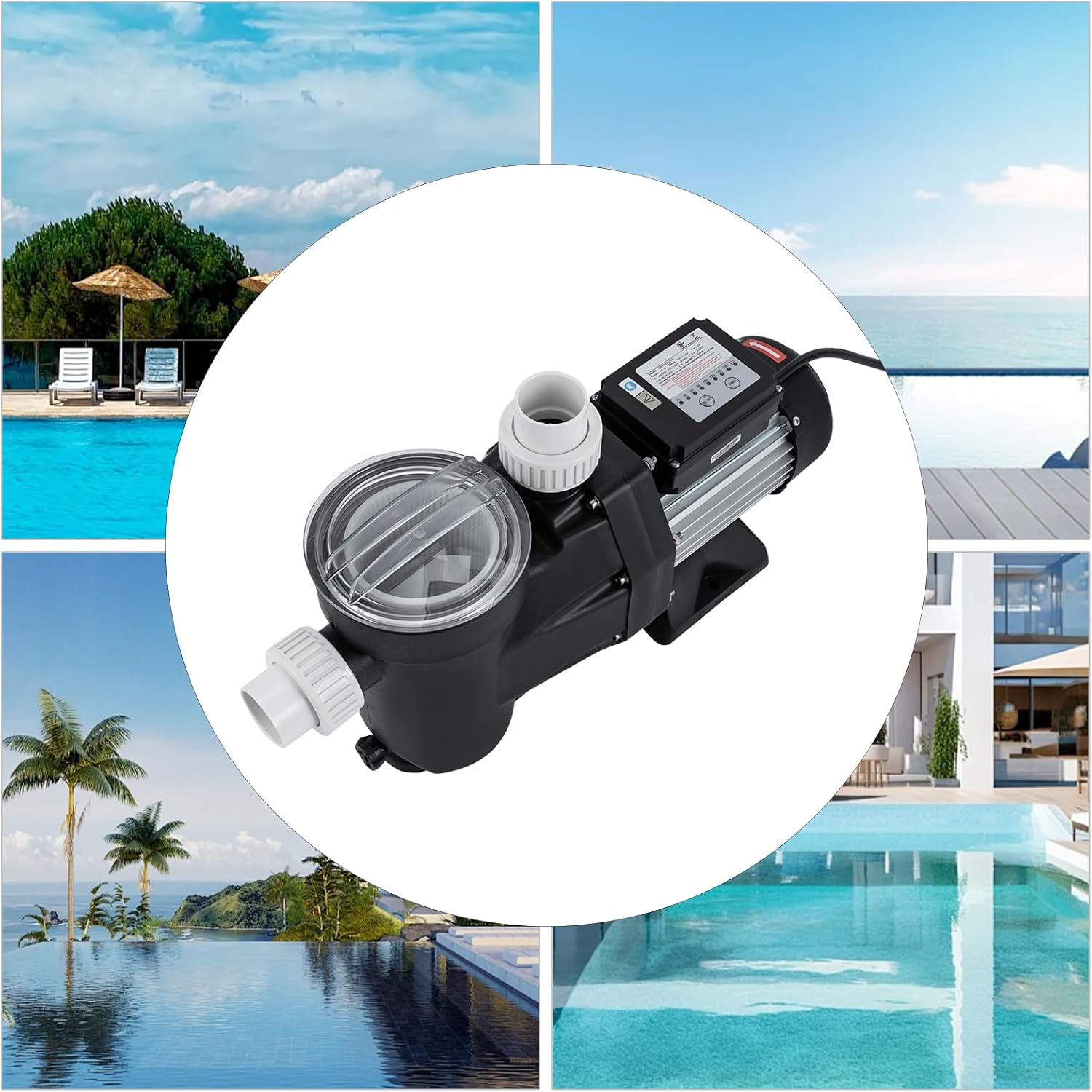 2 HP Pool Pump Above Ground Powerful Self Primming Swimming Pool Pump with Timer 1500w Indoor&Outdoor Swimming Pool Pump Motor for Home Pools Hot Tubs, 475.51qt/min Max Flow