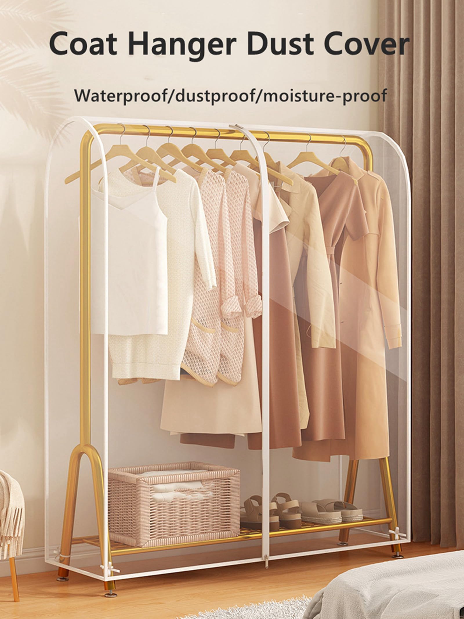 Fundas para ropa, transparente, para colgar, cubierta para perchero, con cremallmpermeable, a prueba de polvo, protector de almacenamiento para traje, abrigo, 50 x 150 x 160 cm, transparente