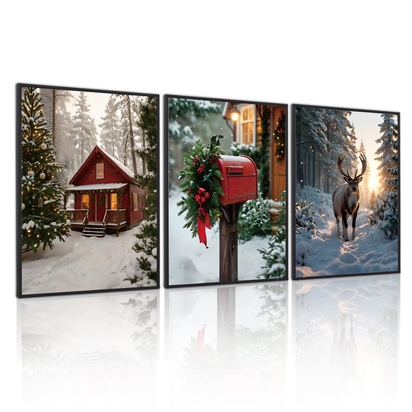 kollyseek Wall Art 3pack 12x16in Christmas Red Mail Box Snow Santa House Deer Modern Canvas Prints posters Waterproof Frame for Living RoomBedroomBathroom(Unframed 30x40cm) โ image 1