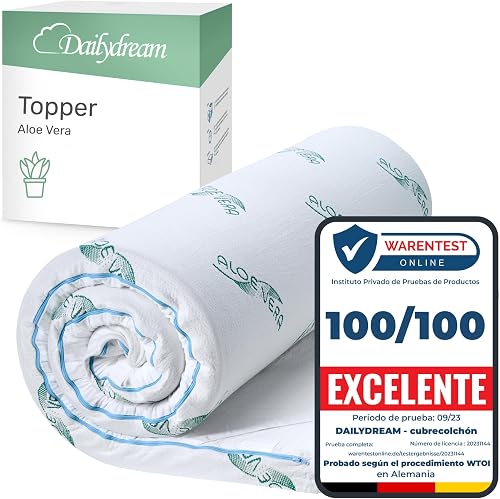 Dailydream Topper viscoelástico para colchón de 120x200, Grosor 5cm, Sobrecolchón Memory Foam, Edition Aloe Vera, Model M, Cubrecolchón de Espuma, Espuma viscoelástica, Espuma Memoria, Topper Sofa