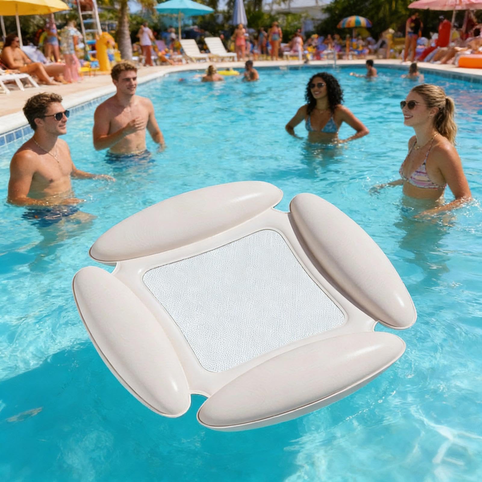 Aufblasbare Pool-Liege,PVC-Schwimmbett | Ergonomische Kopfstütze Wasserliege für Erwachsene - Für Sommer, Wassersport, See, Urlaub & Sonnenbaden