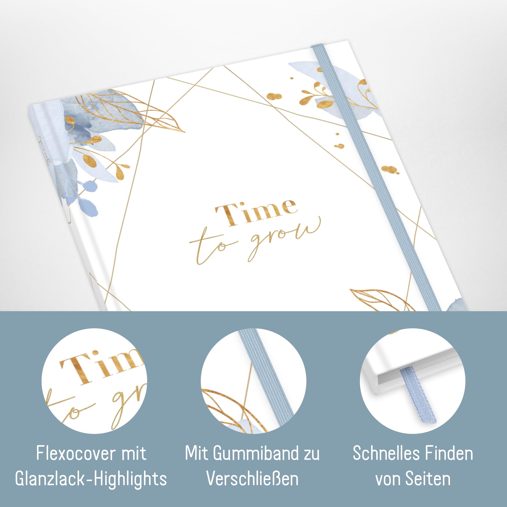 paper&you® Dotted Journal A4+ with elastic band "Time to Grow" 156 pages, dotted notebook, sketchbook, diary - Image 2