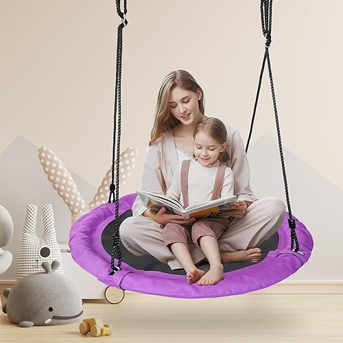 Miniatura 2 de Columpio de platillo  Asiento de columpio de árbol de 40 pulgadas con tela Oxford impermeable 900D para niños y adultos  Capacidad de peso de 700