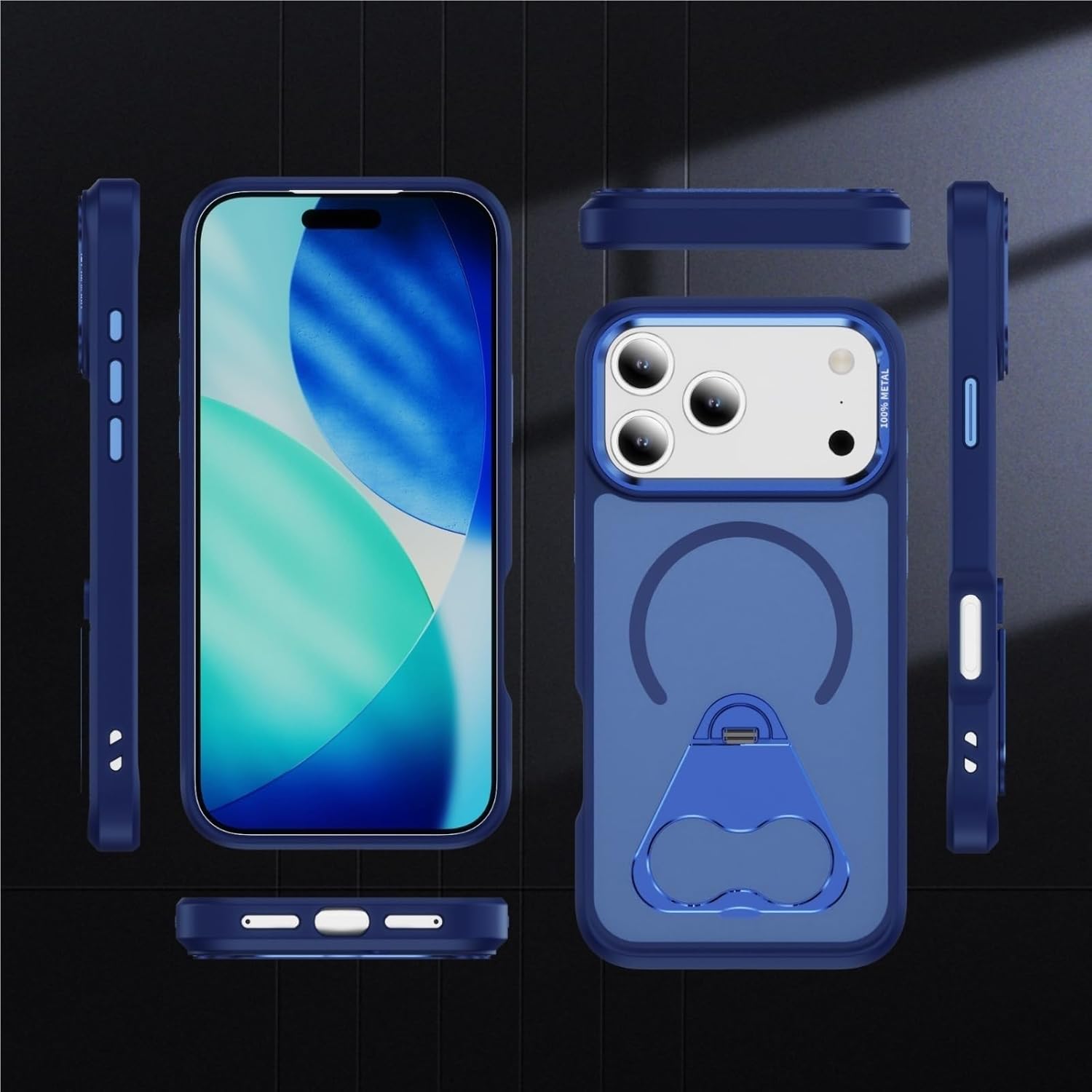 Magnetic Frosted Translucent Case for iPhone 17/17 Air/17 Pro/17 Pro Max, Rotating Folding Ring Kickstand & Shockproof Protection Cover(Gray,17)