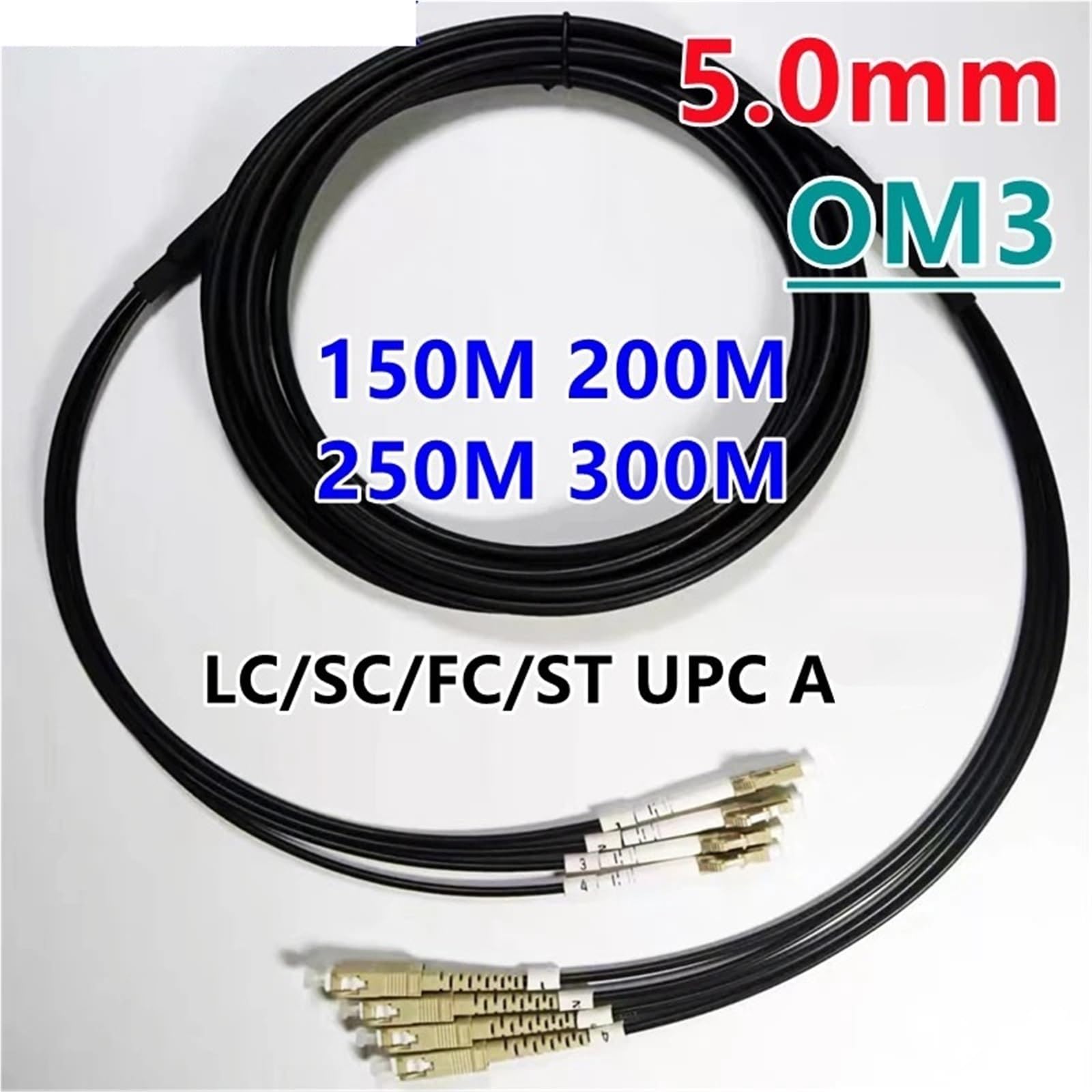 Câble de raccordement fibre optique 4-Core OM3 TPU blindé 150 m, 200 m, 250 m, 300 m, 4C SC LC FC ST, A, multimode, 4 fibres, pont fibre optique extérieur (300m SC-SC)