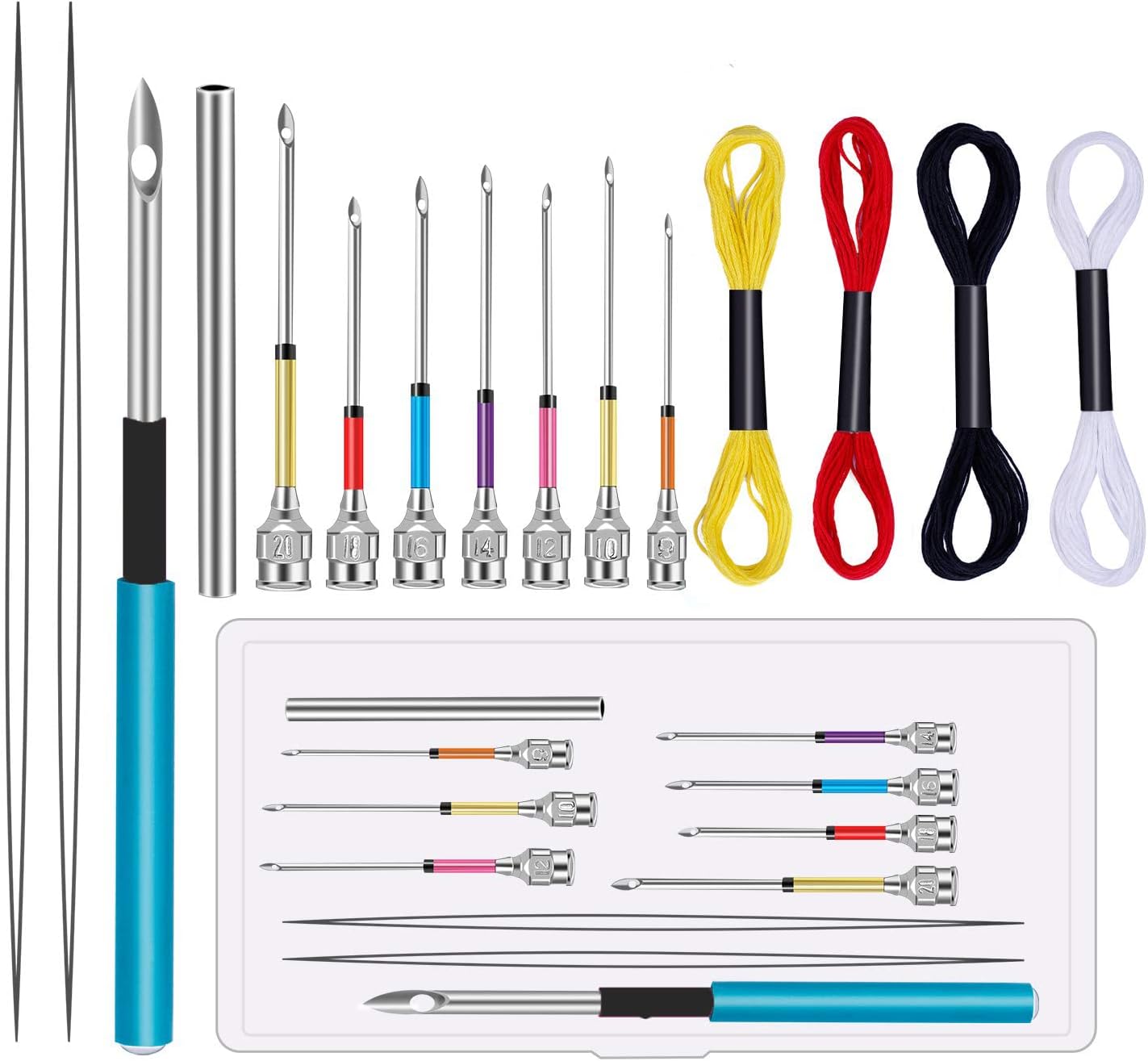 MAKINGTEC Punch Needle Set, 15 Pcs Embroidery Stitching Punch Needle Poking Cross Stitch Tools Knitting Needle Art Handmaking Sewing Needles with 4 Colors Thread
