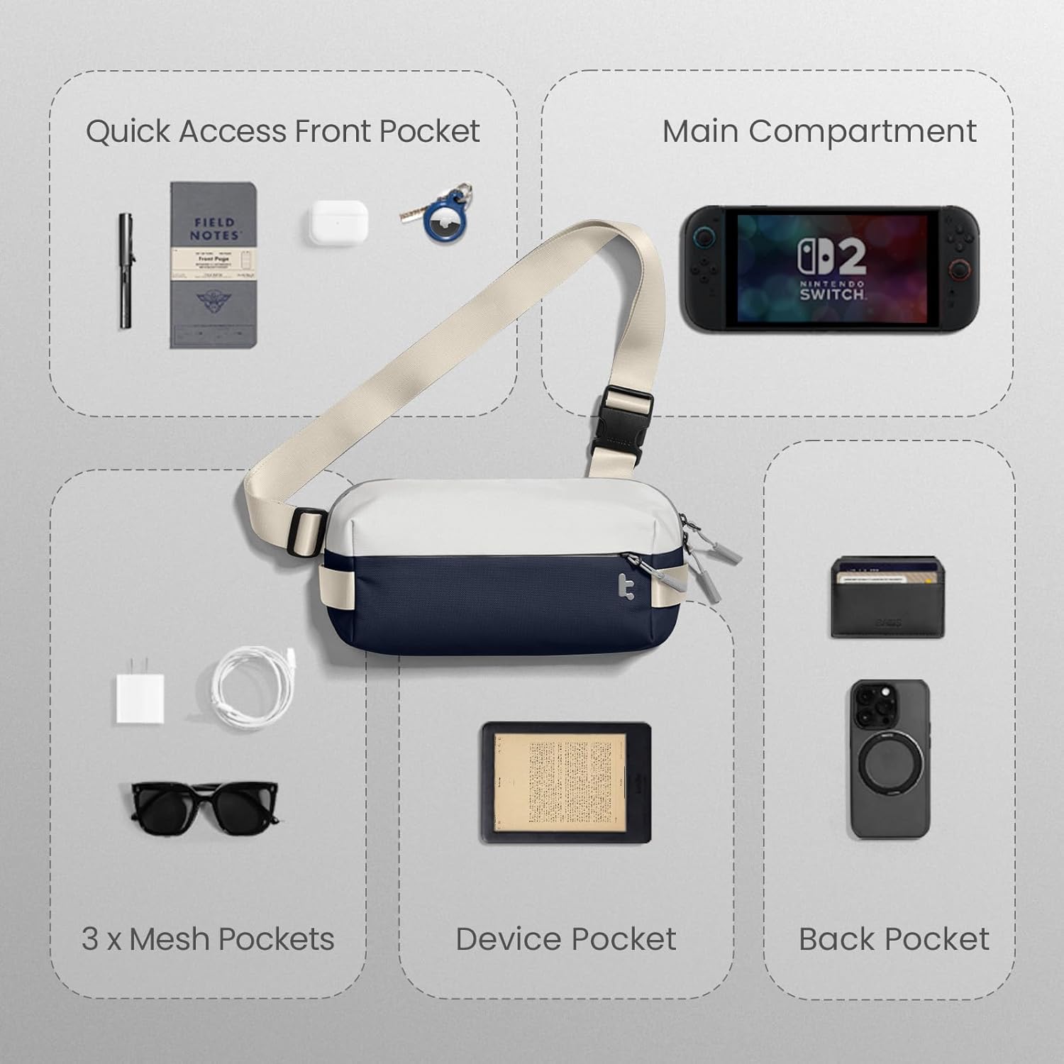 tomtoc Compact EDC Sling Bag 3L-10L, Minimalist Crossbody Bag Chest Shoulder Pack for Men Women, X-pac/Recycled Polyester - Image 7