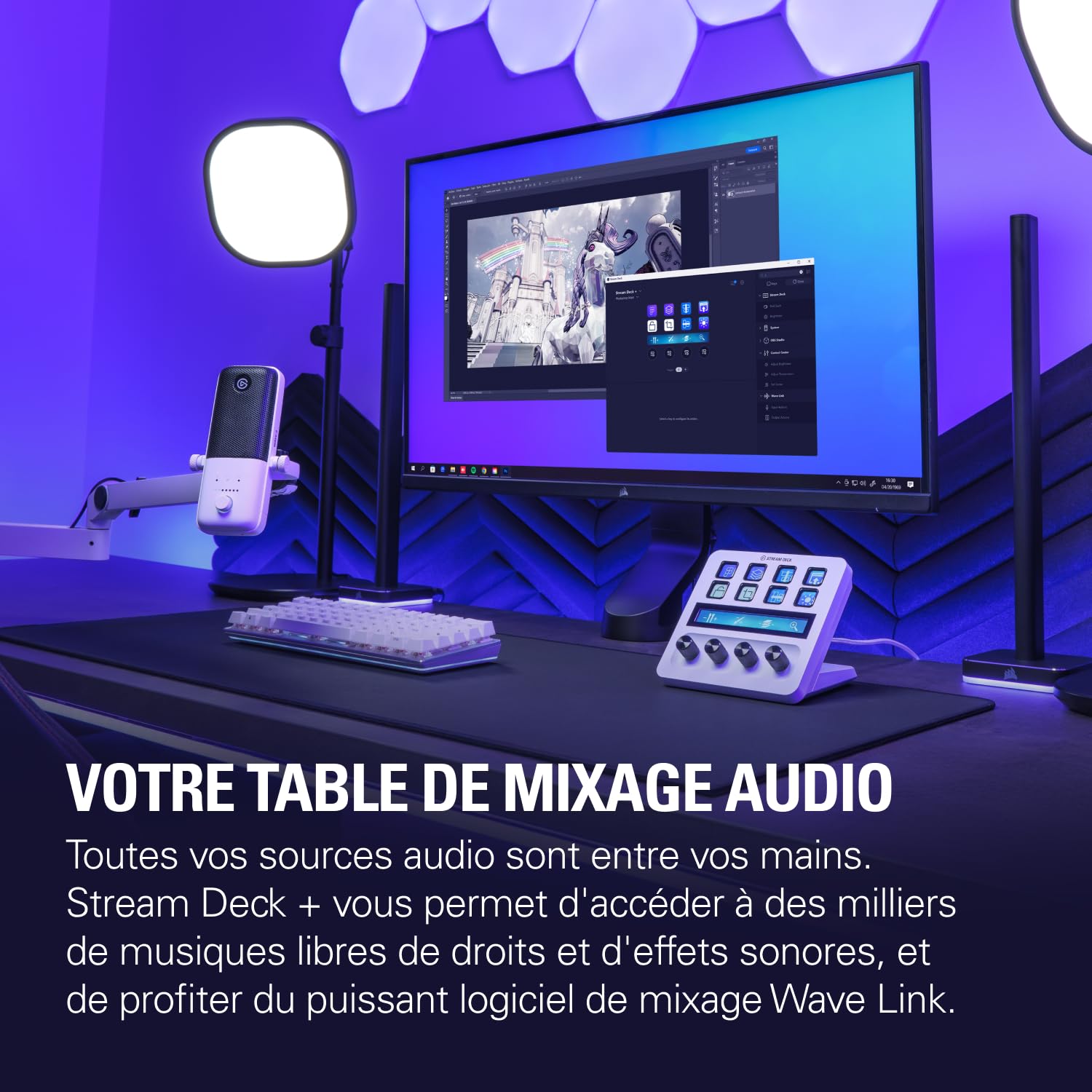 Elgato USB Audio Mix Blanc - Table de mixage audio, contrôleur de studio, microphone à condensateur USB pour le podcasting, le streaming, les créateurs de contenu, cadrans et touches LCD, PC/Mac