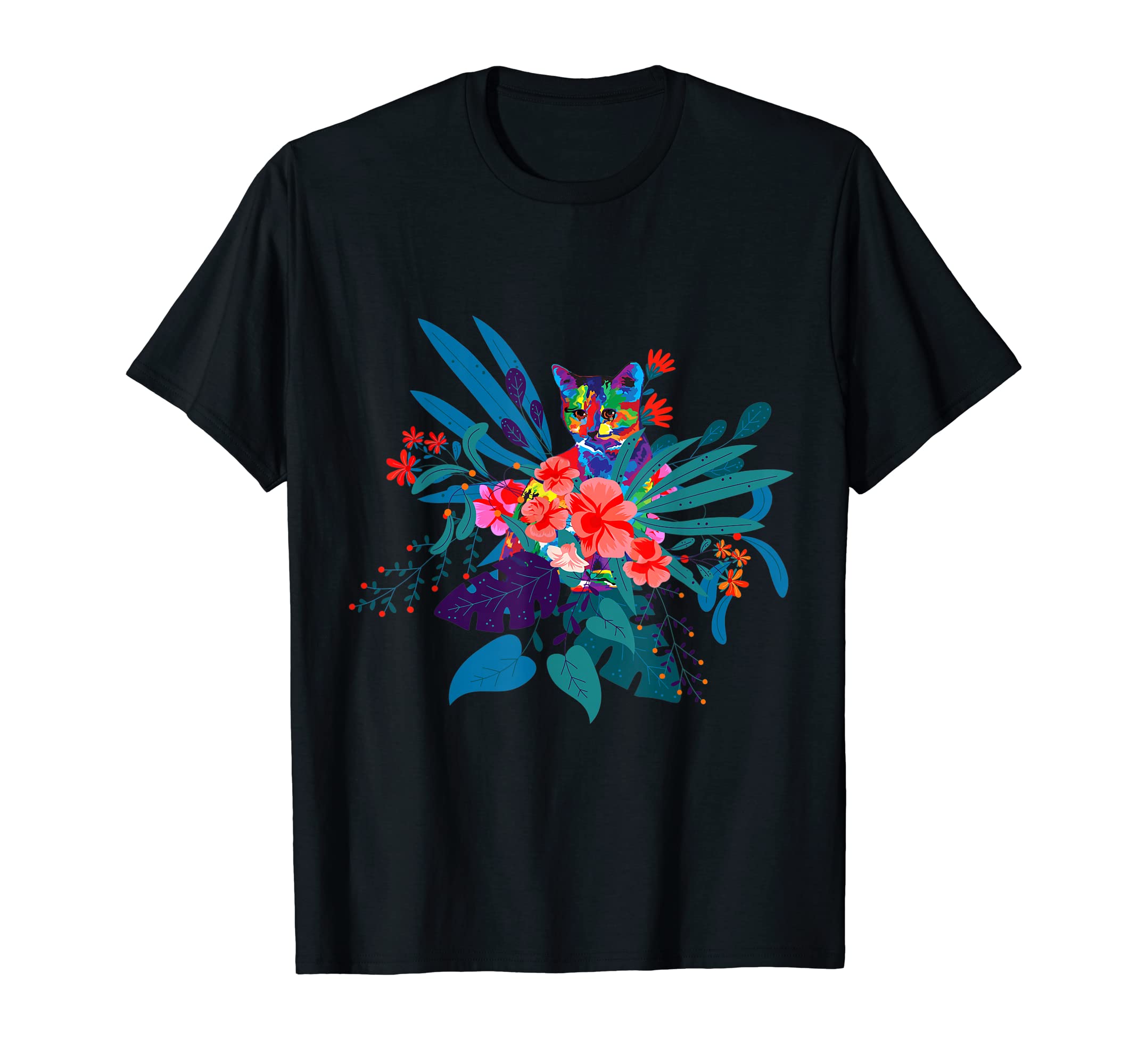 Colorful Cat Plant Flowers T-Shirt