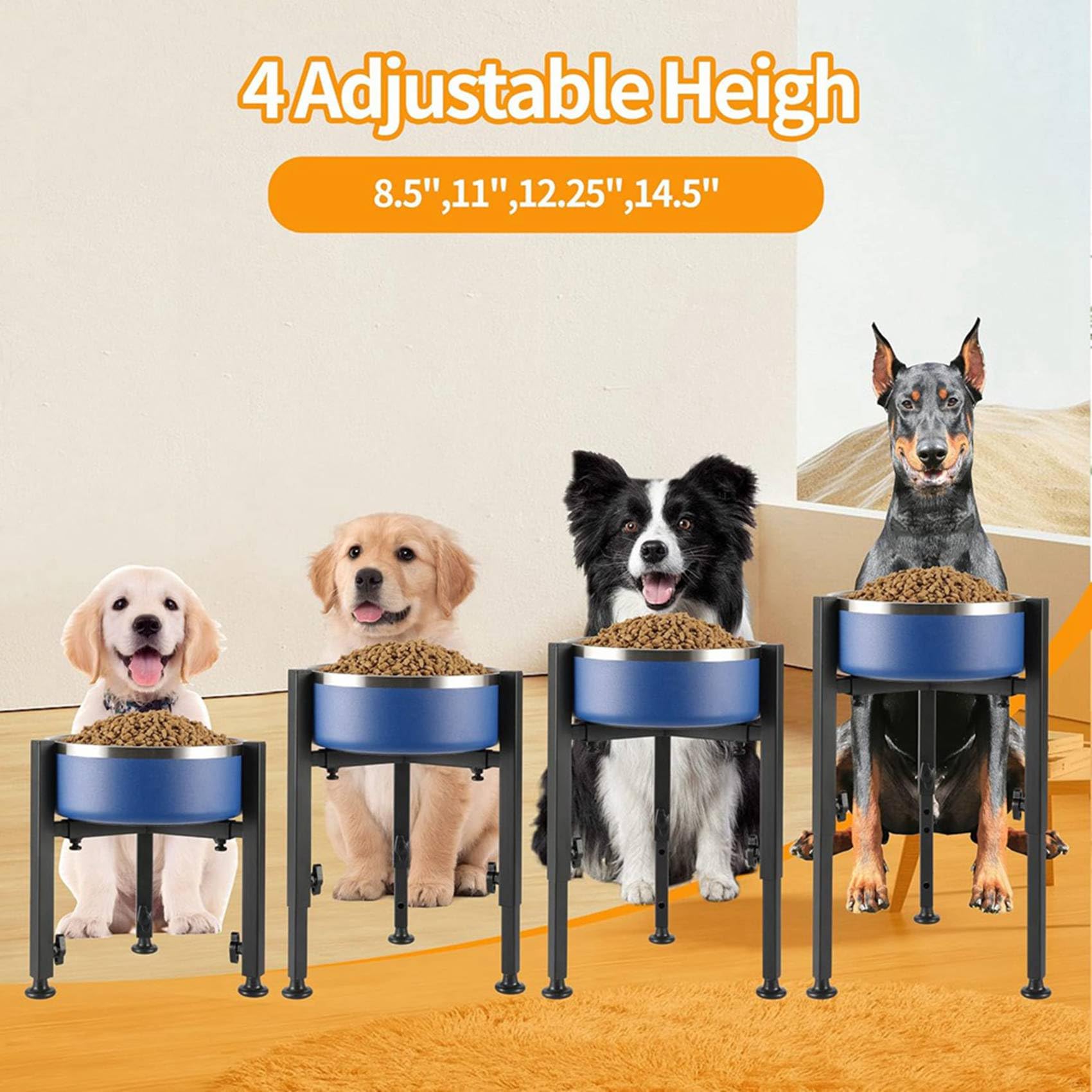 2X Support Gamelle pour Chien, Support Nourriture pour Chien Haut et Réglable, Support Gamelle Surélevé pour Chien, Distributeur d'eau Surélevé pour Chien Taille Moyenne et Grande