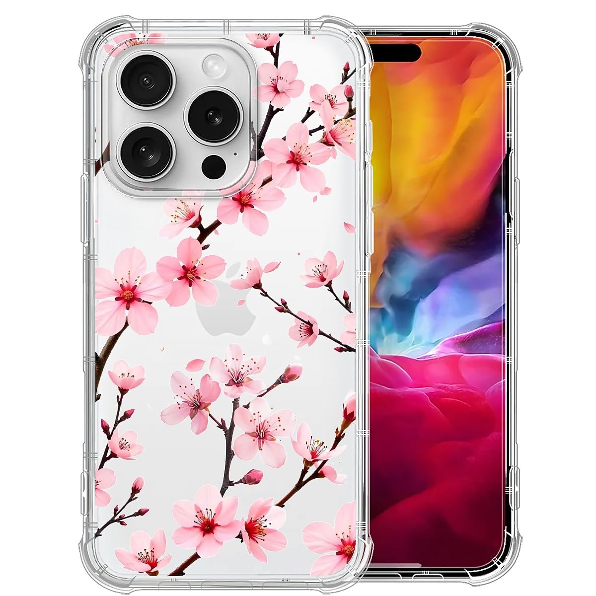 Akinmi Case for iPhone 16 Pro Max,Drop Protection Slim Fit Clear Phone Cover TPU Shockproof Scratch-Resistant Design-Pink Peach Blossoms