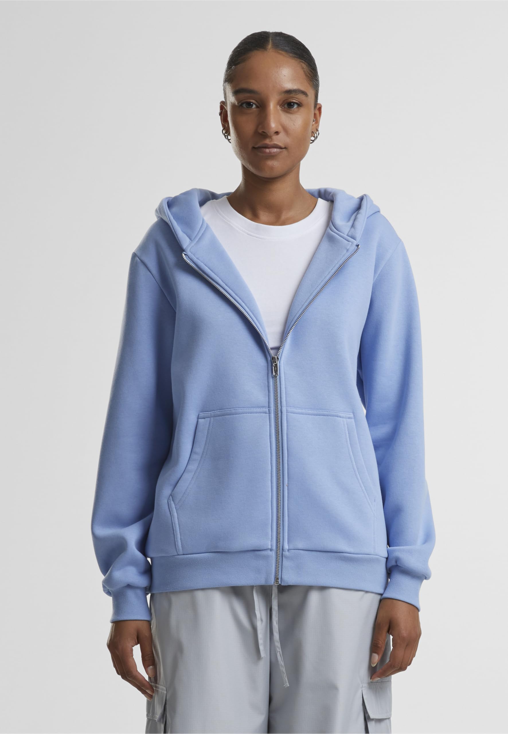 Urban Classics Damska bluza z kapturem, puszysta bluza z kapturem, z zamkiem b?yskawicznym, lu?ny krój, Powderblue, M