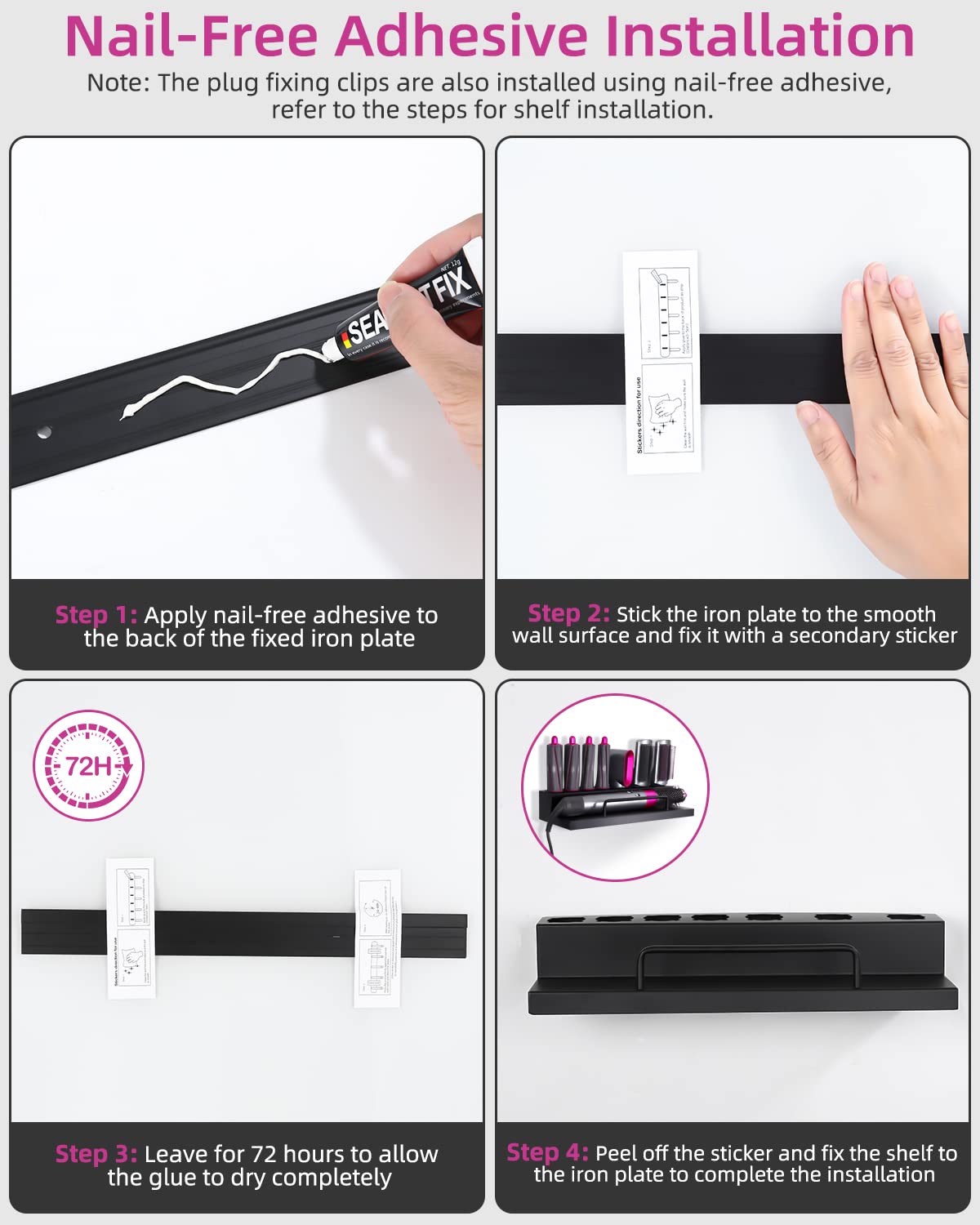 Supporto da parete per asciugacapelli Airwrap Styler, Supporto per Asciugacapelli, Ferro Arricciacapelli per Dyson Airwrap Staffa Montaggio Parete, Nero