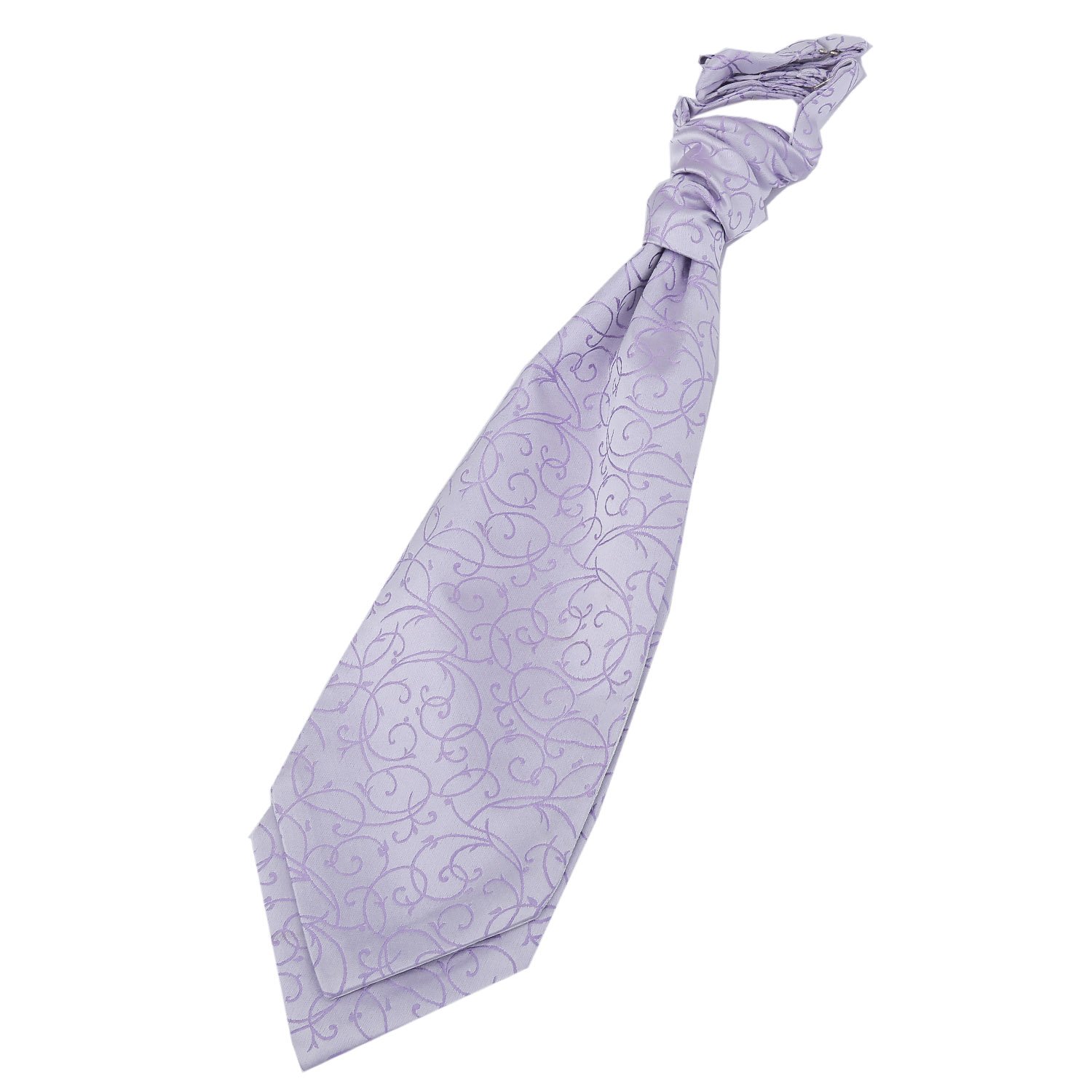 DQT Mens Swirl Floral Jacquard Pre-Tied Scrunchie Cravat - Wedding, Business & Formal Wear - Lilac