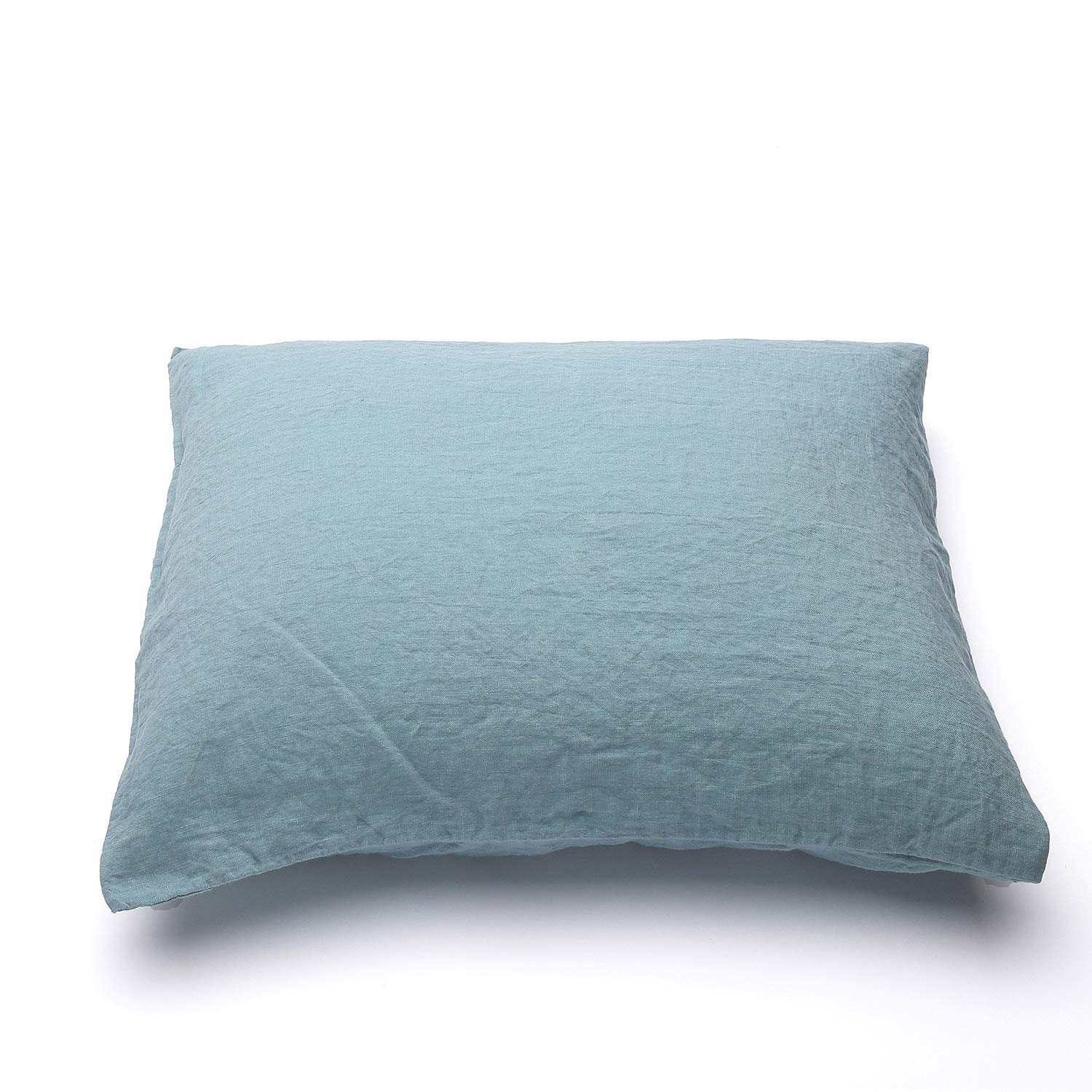 Taie d'oreiller en lin lavé de qualité supérieure Bleu Stone 65x65 cm pour lit haut de gamme