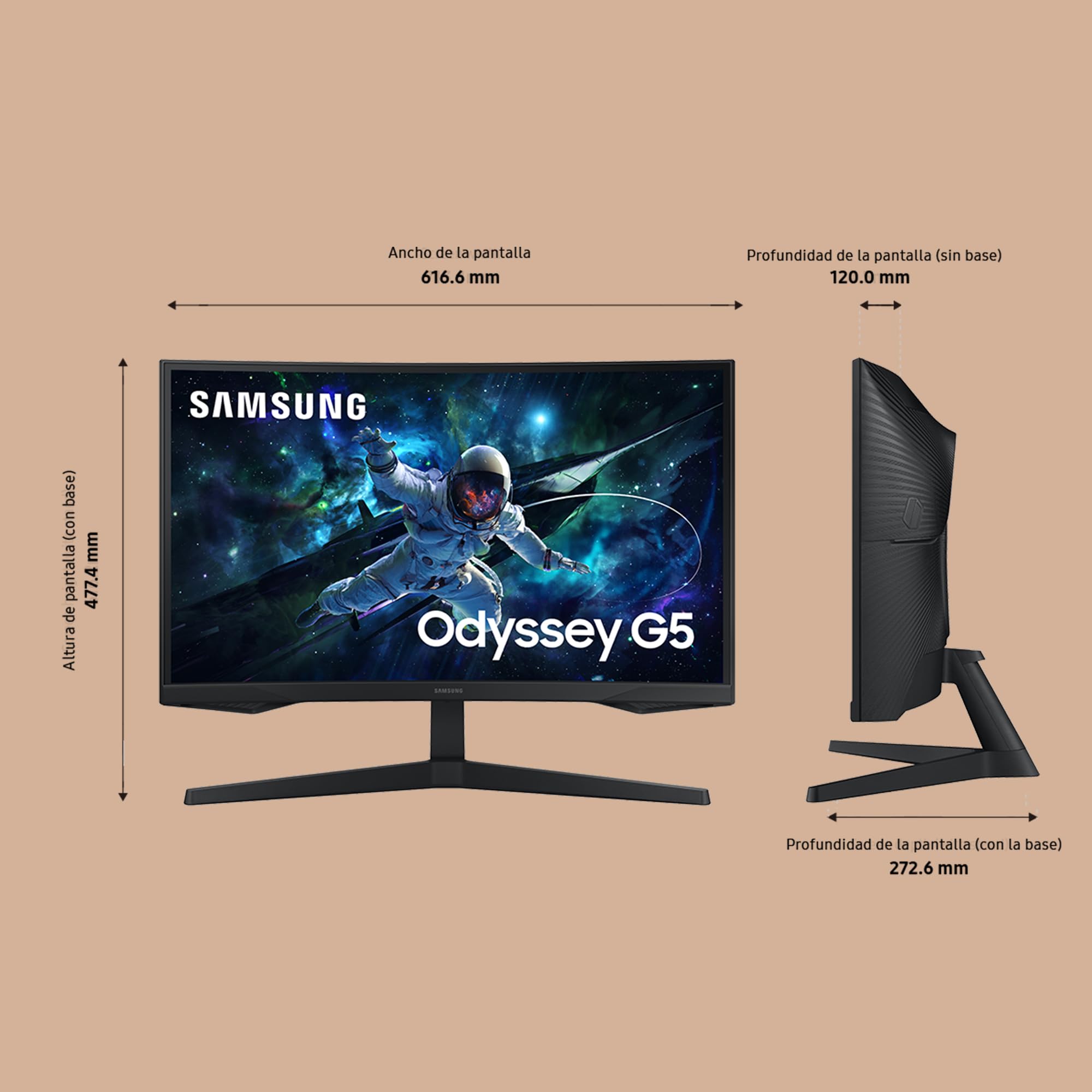 Samsung LS27CG552EUXEN - Monitor Curvo Gaming 27'' WQHD, 2560x1440, 16:9, 2500:1, 1000R, 165 Hz, 1 ms, 300 CD/m², HDMI, AMD FreeSync, Negro - 5
