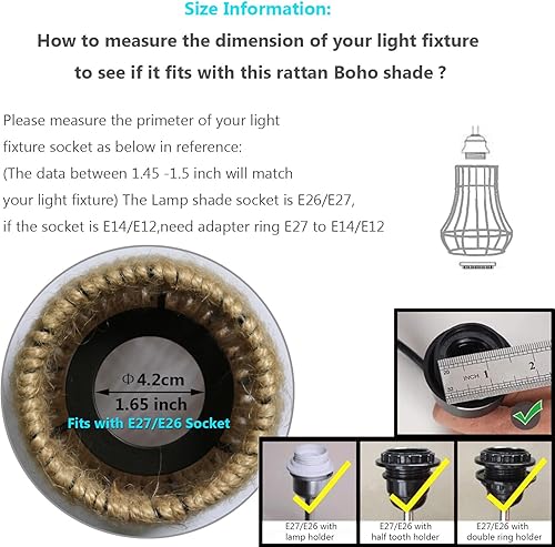 Miniatura 7 de 3 pantallas de lámpara estilo bohemio retro para lámpara colgante  Pequeñas pantallas rústicas tejidas a mano  Reemplazo de pantalla de lámpara de