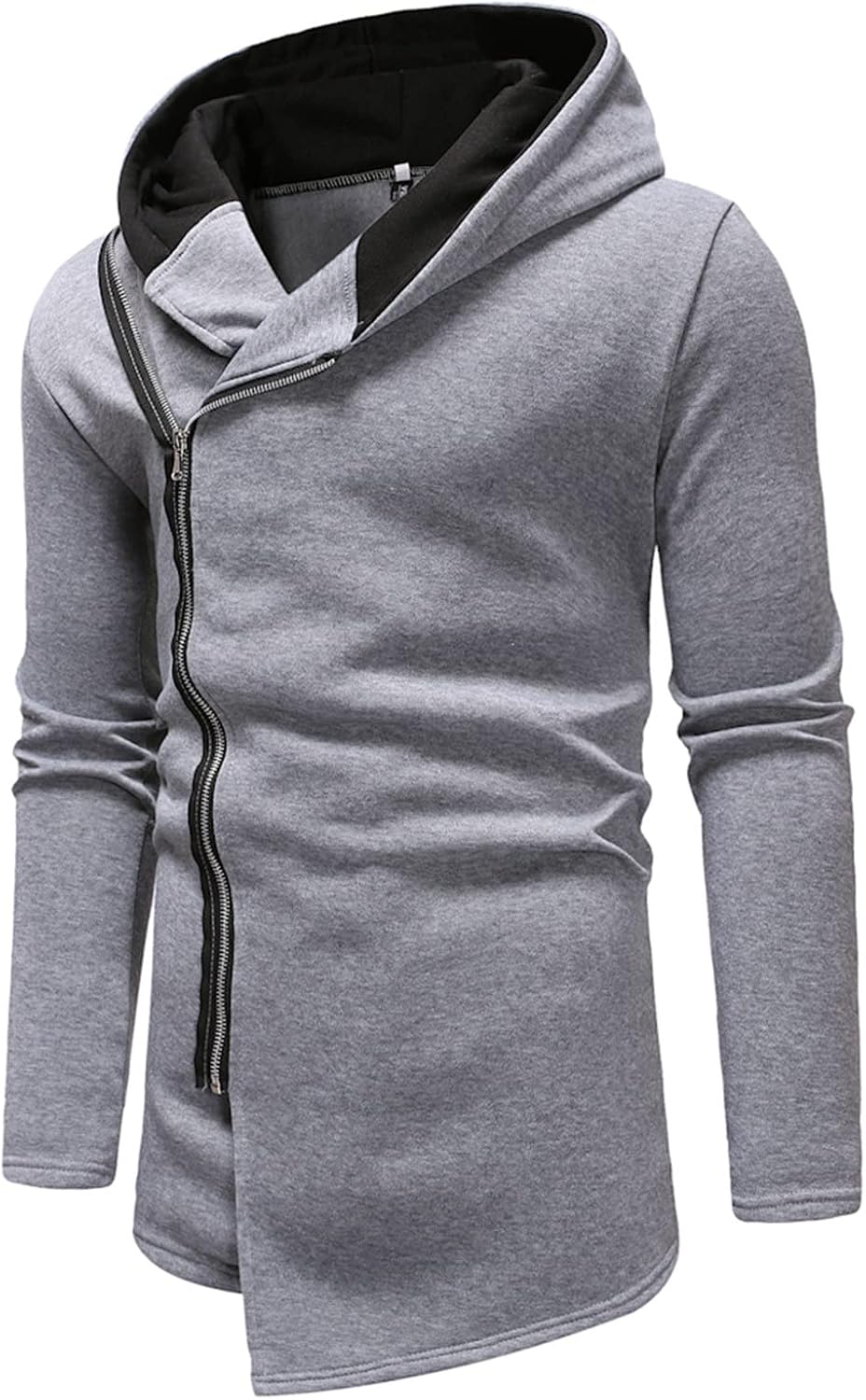 Men's Fashion Inclined Zipper Hooded Casual Hoodies Pullover Zipper Cardigan Sweatshirt Long Sleeve Hooded Sport