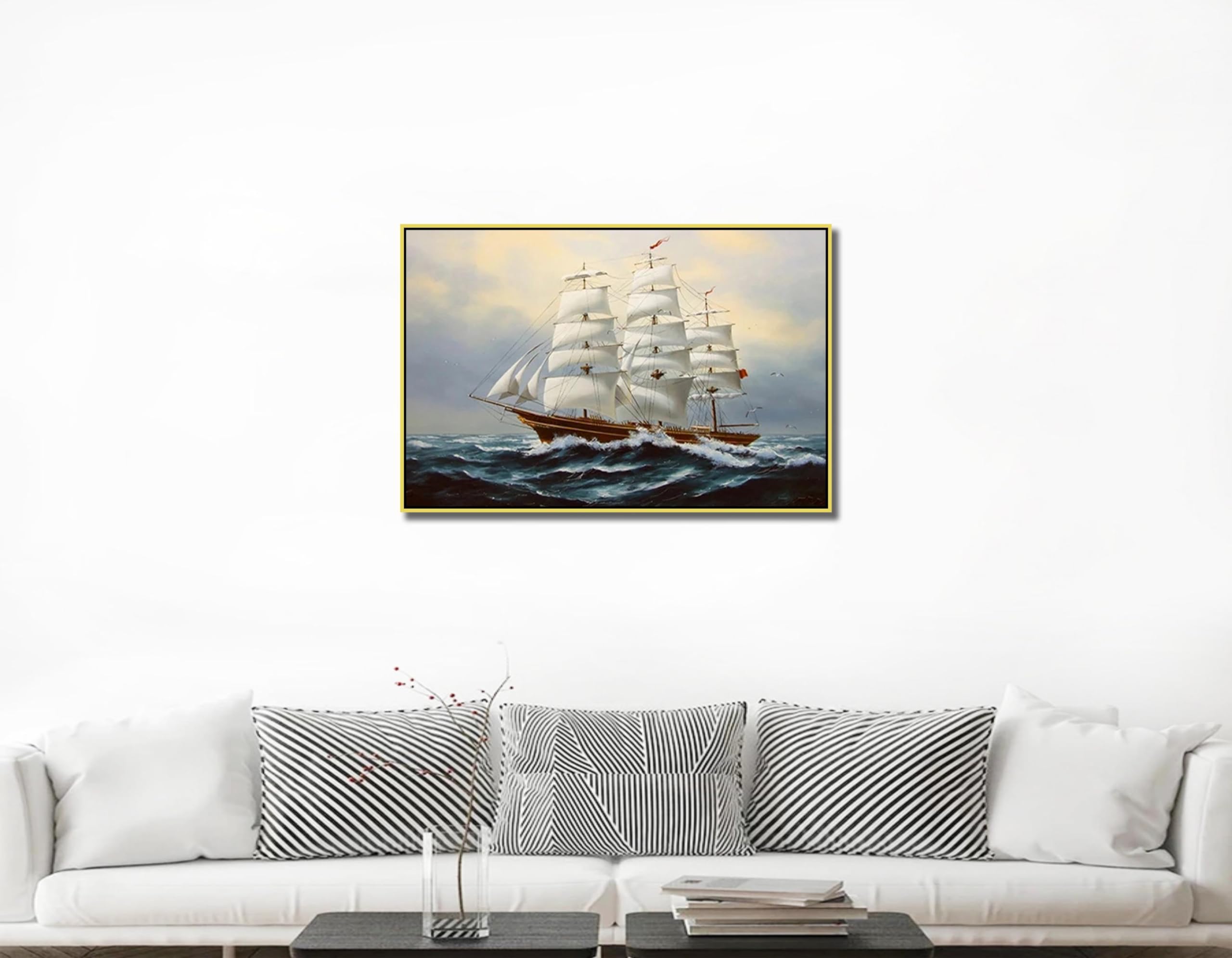 Quadro Tela Astratto Barca A Vela - Dipinto Moderno 75x150 Cm Per Soggiorno, Senza Cornice - Foto 4