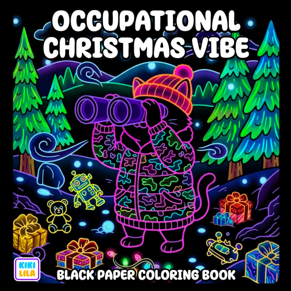 Occupational Christmas Vibe Black Paper Coloring Book: Cute and Comfy Holiday Moments from Every Profession
