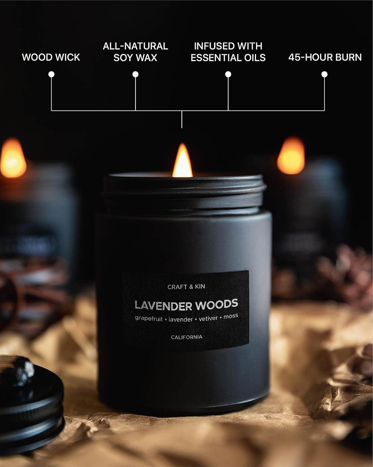 Scented Candles for Men | Lavender and Wood Scented Candle | Candle for Men | Soy Candles for Home Scented | Aromatherapy Candle Mens Candles | Wood Wicked Candles | Masculine Candle Black Jar : Home & Kitchen