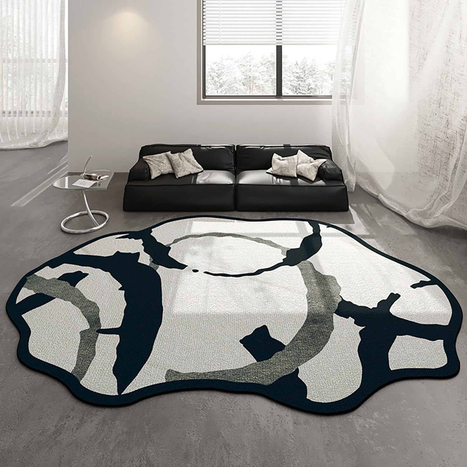 Tapis de chambre lavable noir et blanc et grand tapis moderne de salon