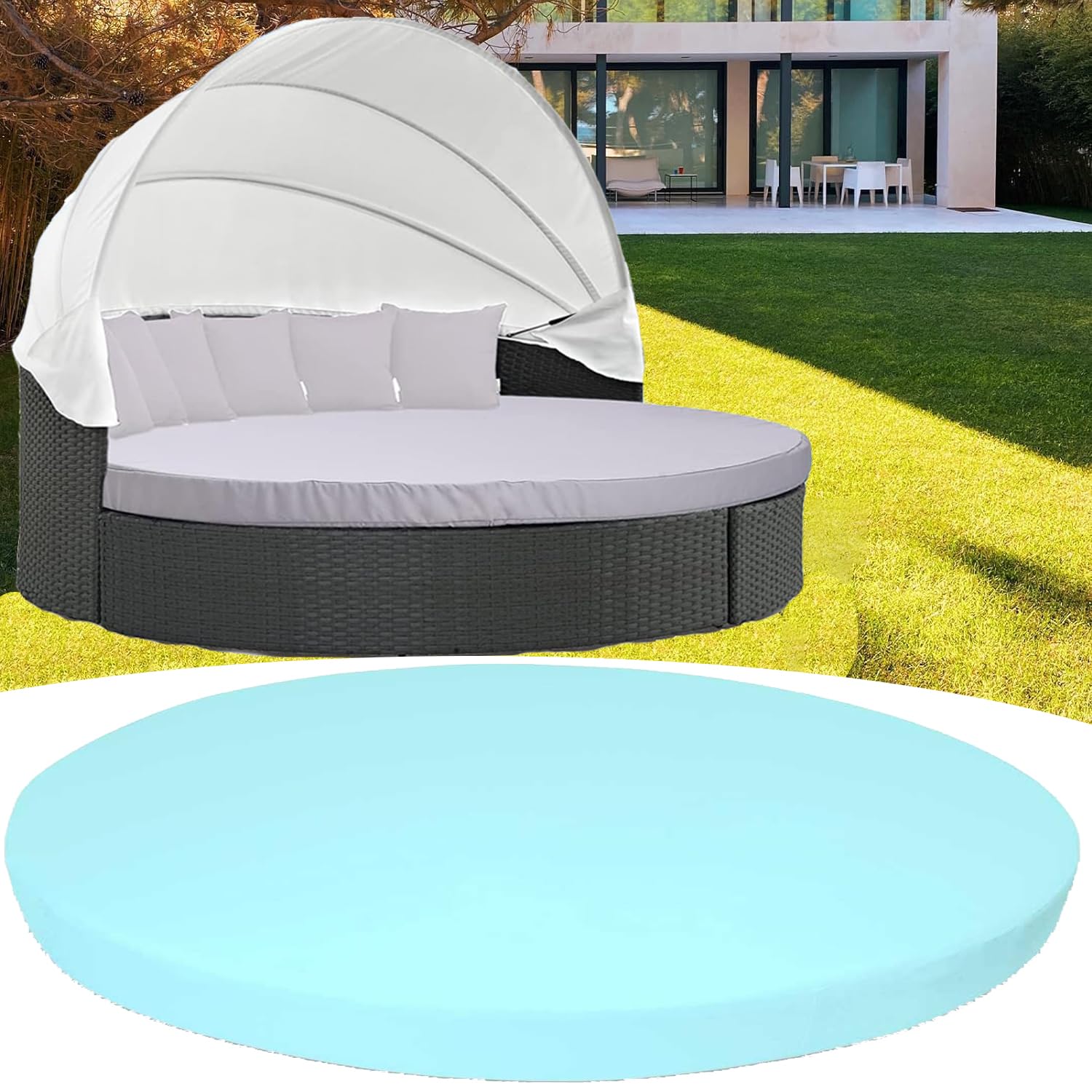 New 66 Inch Sun Bed Outdoor Daybed Cushion Cover, (with Elastic Band) Replacement Round Bed Cushion Fitted Cover 66" Patio Round Daybed Cushion Cover,Easy Fit (F, 66in)