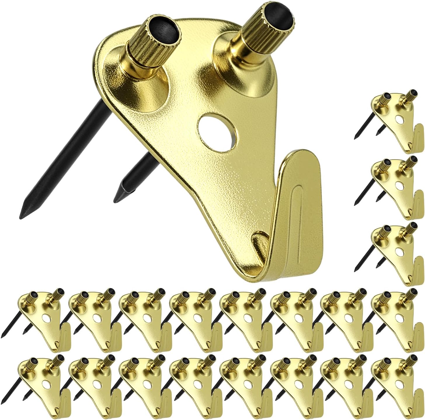 QWORK Heavy Duty Picture Hanging Kit - 50 lb Capacity, 20 Pack Brass Picture Hooks with Steel Nails for Plaster & Drywall
