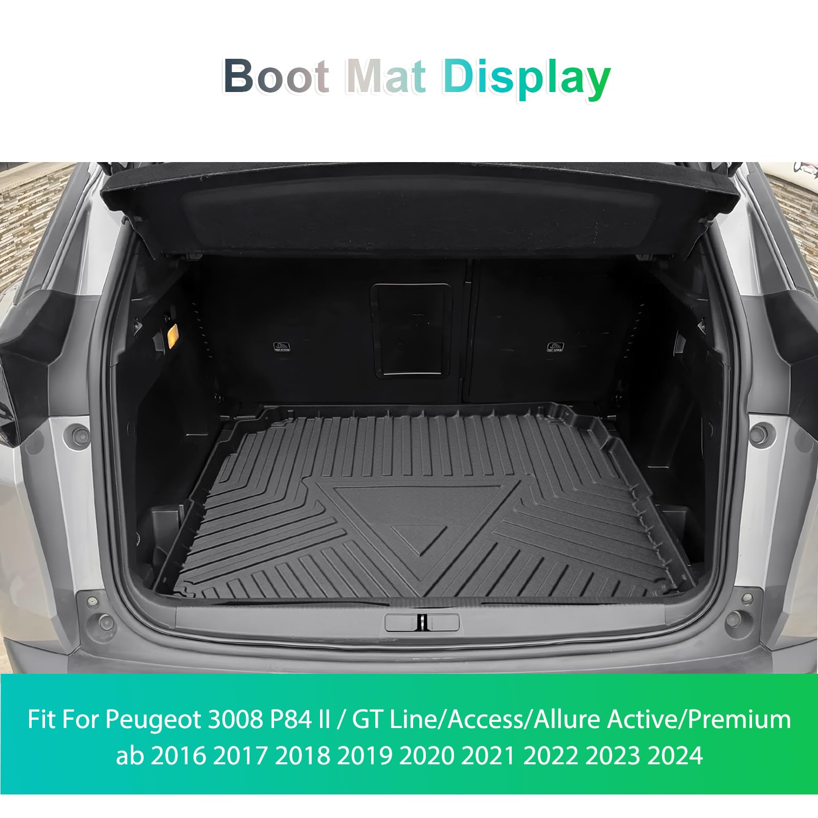 GAFAT Peugeot 3008 II 2016-2023 2024 Kofferraummatte, Peugeot 3008 2024 Kofferraumwanne Matten Hohe Kante TPE Original 3D Scanner, Peugeot 3008 Zubehör (Oberer Ladeboden)