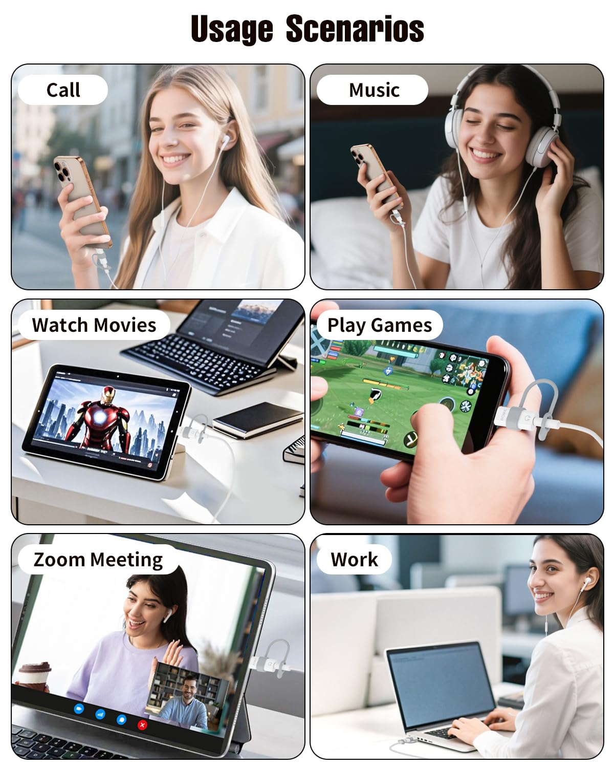 BOMIE Adattatore da USB C a jack audio per cuffie da 3,5 mm, confezione da 4 pezzi, chip decodificatore DAC di qualità del suono senza perdite, jack per cuffie da 3,5 mm femmina a tipo c maschio