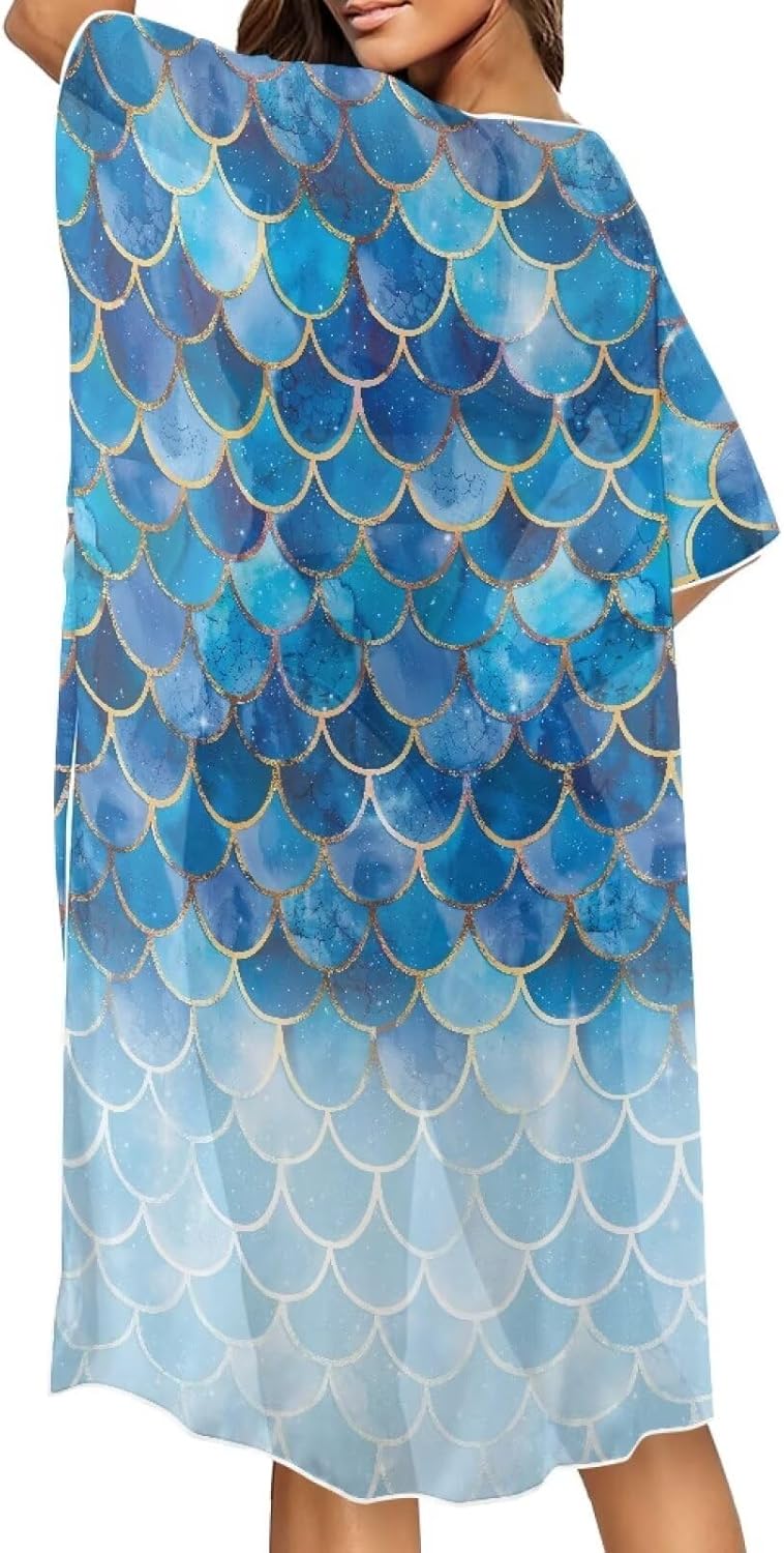 Womens Beach Coverups Casual Kimono Swimsuit Sheer Bikini Cover Up Loose Summer Swimwear Cardigan for Vacation