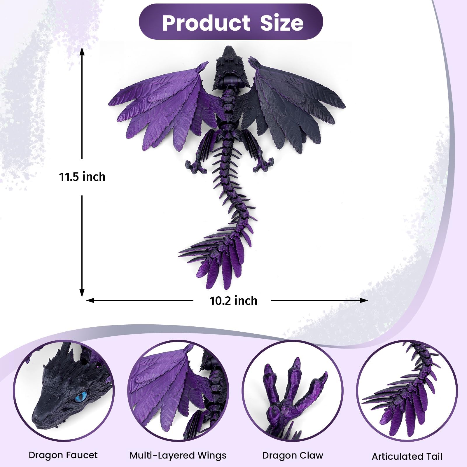 3D Printed Dragon with Wings, 2025 New Mythical Pieces Dragons, Limited Edition, 11.5 In Feathered Wyvern Dragons Fidget Toy - Image 2