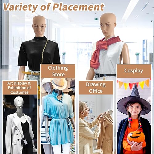 Miniatura 21 de BLKMTY Maniquí femenino de 69 pulgadas con forma de vestido de cuerpo completo, modelo de ropa, maniquí ajustable, maniquí desmontable realista