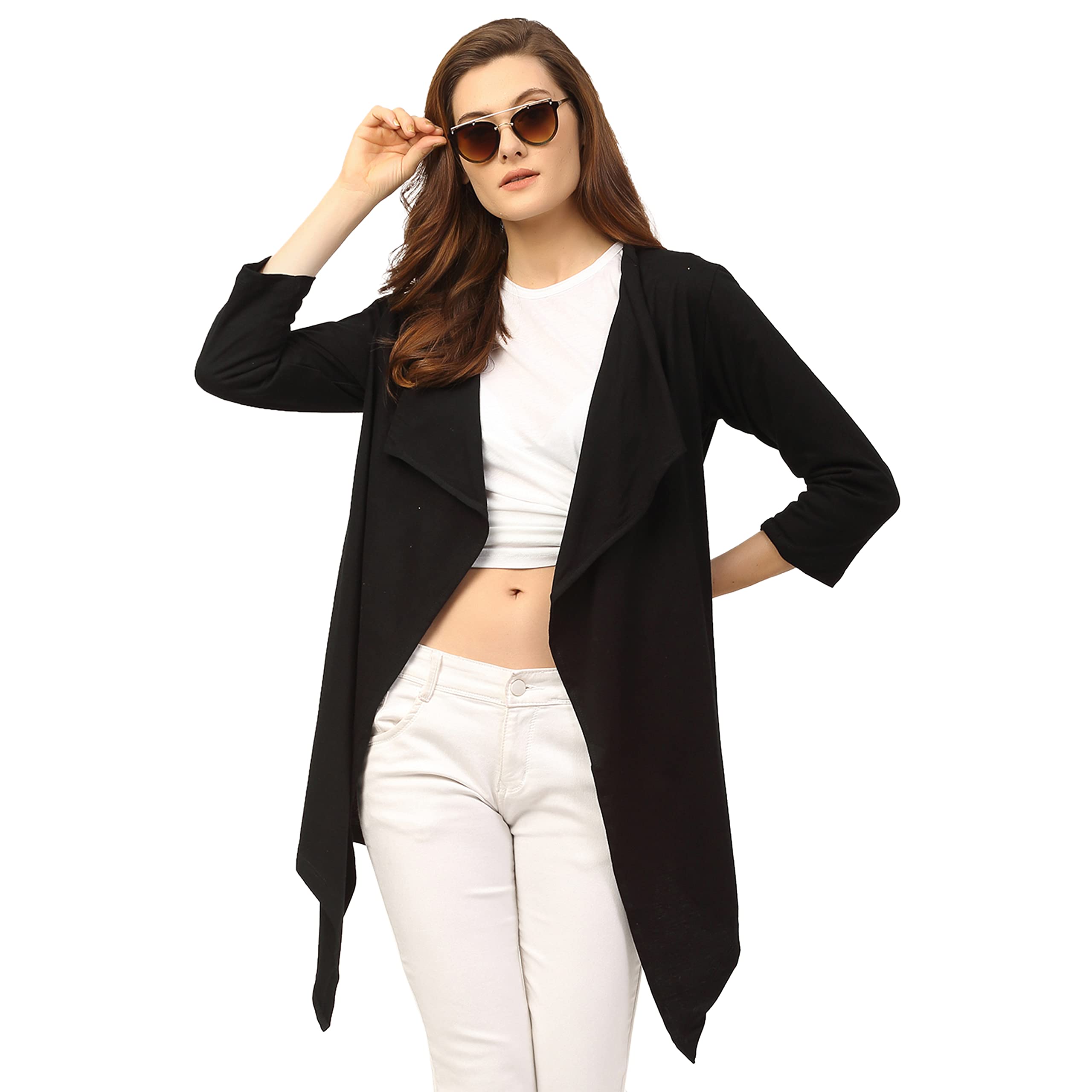 Cotton Front Open Shrug for Women | Long Shrug for Women | Casual Wear, Solid Full Sleeves Shrug