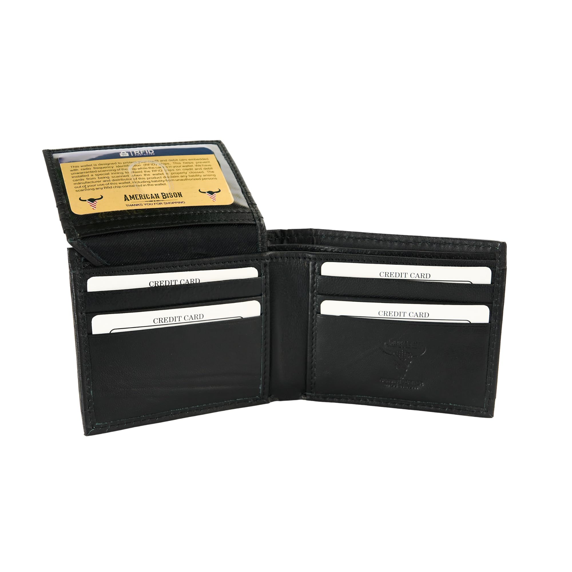 American Bison Portafoglio bifold da uomo in vera pelle bovina nera Hair-on-Hide - Portafoglio Western in vera pelle con disegni Concho, nero, 3,5 x 4,5 x 12,7 cm, Concho Longhorn